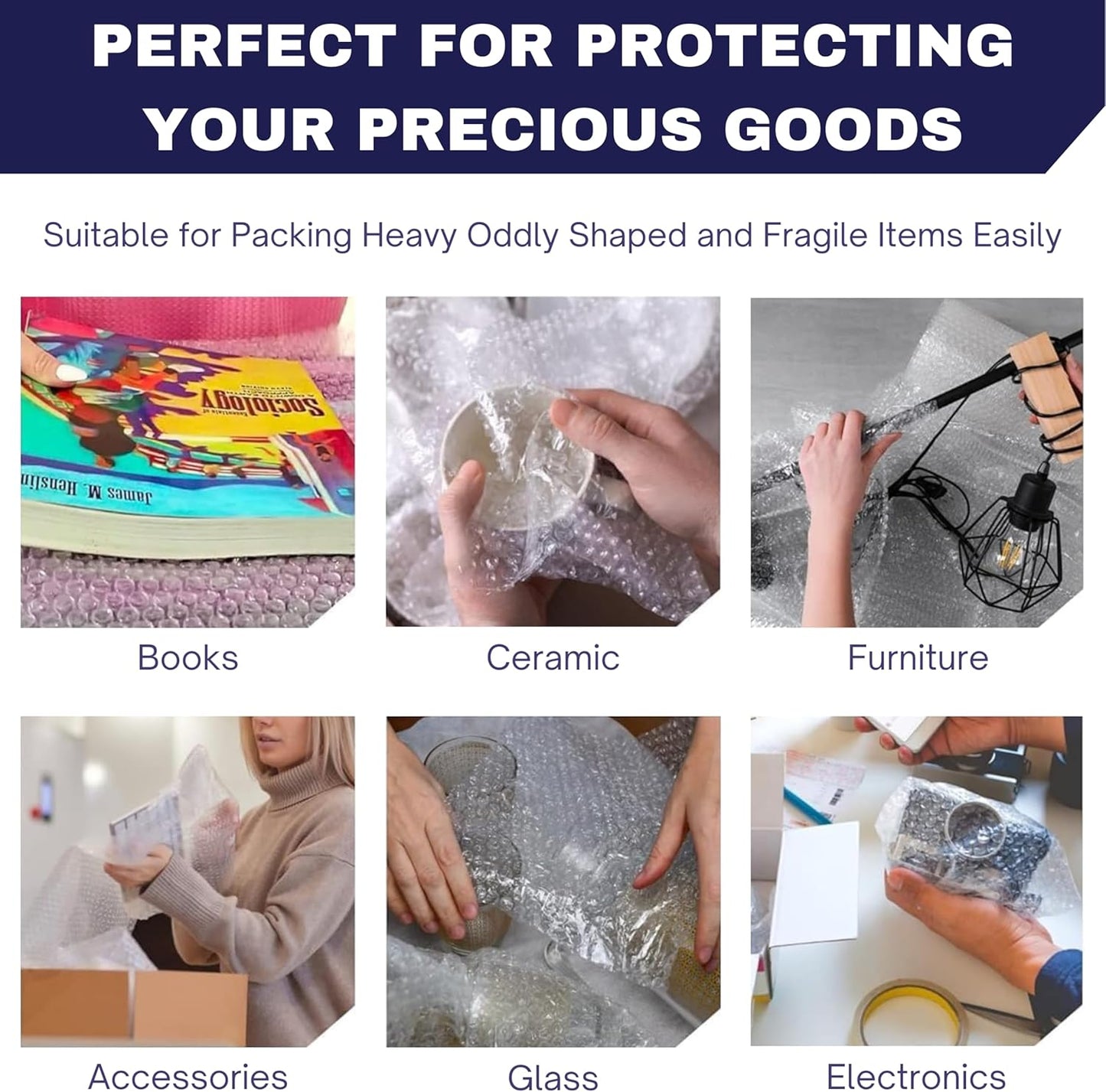 Protective Bubble Roll Wrap - 65FTx12IN Clear, 1/2" Dense Large Bubble Cushioning for Fragile Items, Dish Packing & Packaging Supplies Shipping & Storage - Perforated Every 12IN (2 Pack)