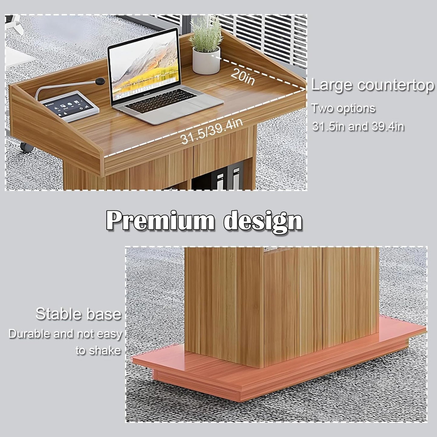 Solid Wooden Podium Stand Podiums for Classroom Lectern Podium Stand Wood Church Pulpit with 3 Levels of Storage and Heightened Baffles (Wood Color, 39.4in)