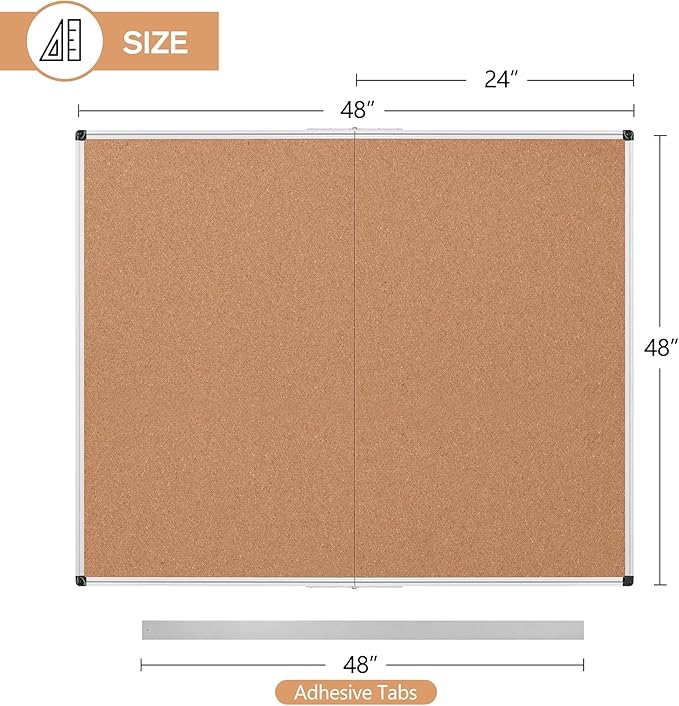 Extra Large Cork Bulletin Board 48" X 48", Foldable Notice Pin Board - Image 3