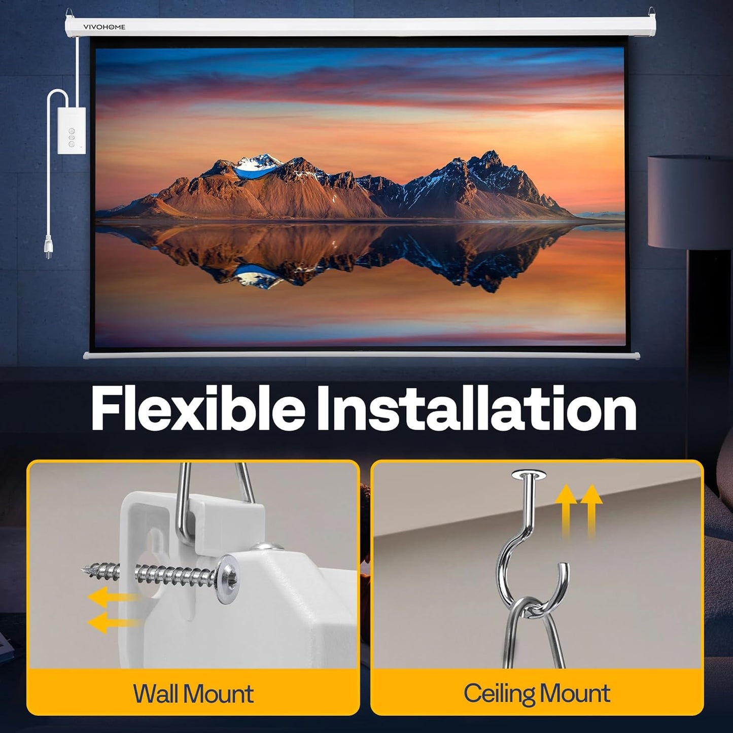 VIVOHOME Motorized Projector Screen with Remote, 16:9 84 Inch Auto Electric Projection Screen, HD 4K Movie Screen for Home Theater, Cinema, Office (73 x 41 White)