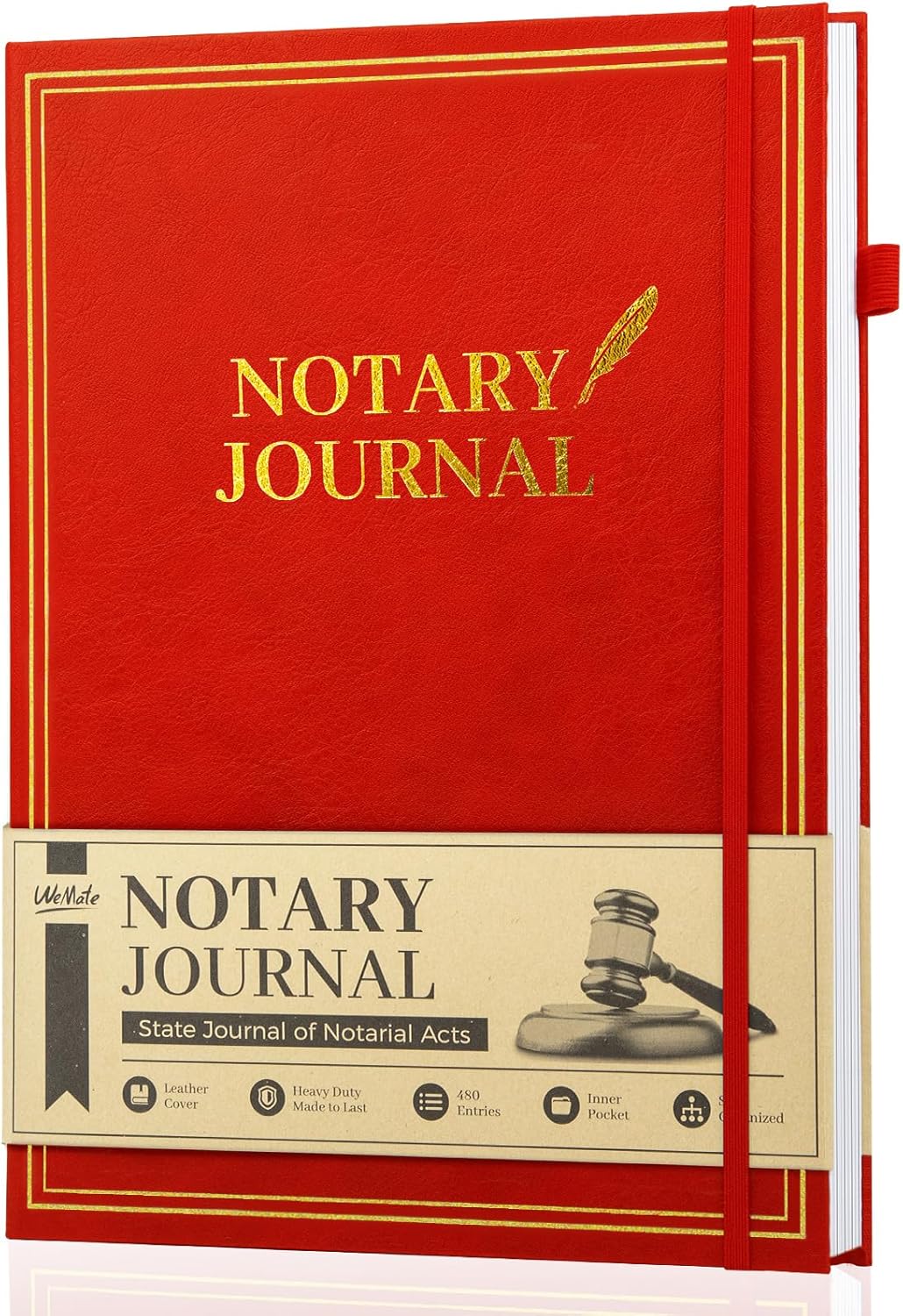 WEMATE Notary Journal Log Book with 480 Record Entries, 12″x8.5″ Hardcover Notary Book - 120gsm Thick Paper, Notary Supplies with 160 Numbered Pages, Large Capacity for Notarial Records (Red)