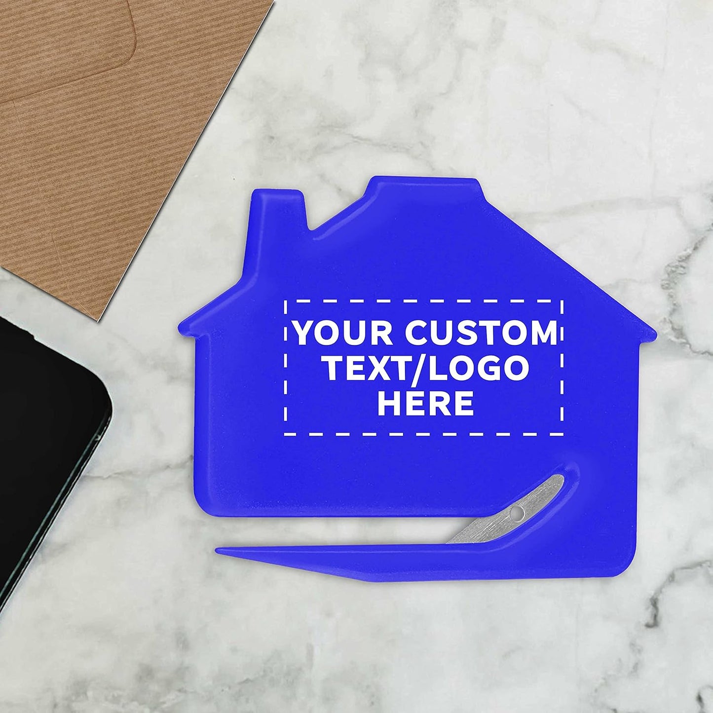 Custom House Letter Openers Set of 100, Personalized Bulk Pack - Perfect for Home or Office - Blue
