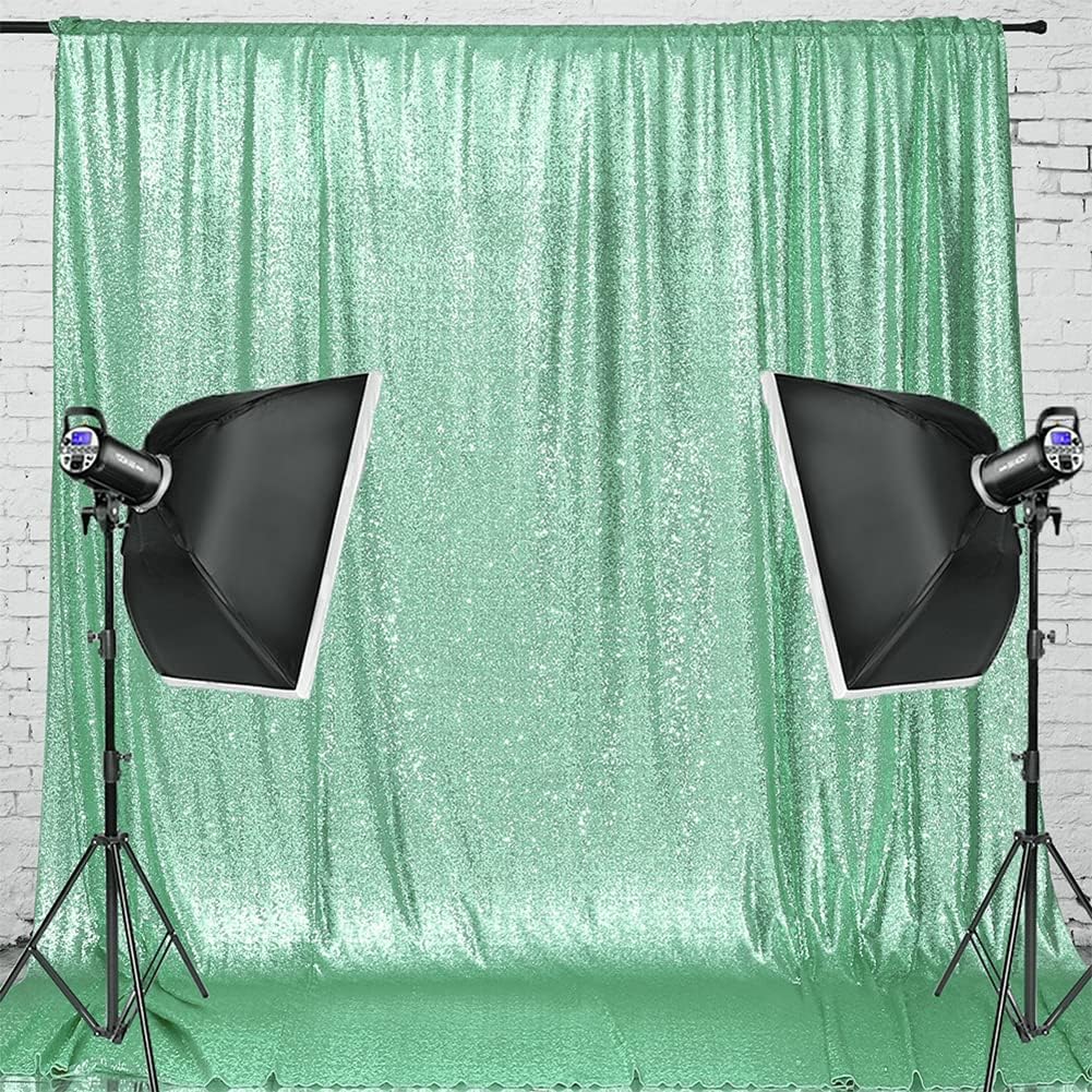 Eternal Beauty Mint Greem Sequin Backdrop, 7x7 Ft Glitter Background Curtains for Shimmer Photography Party Wedding Birthday Back Drop Decor