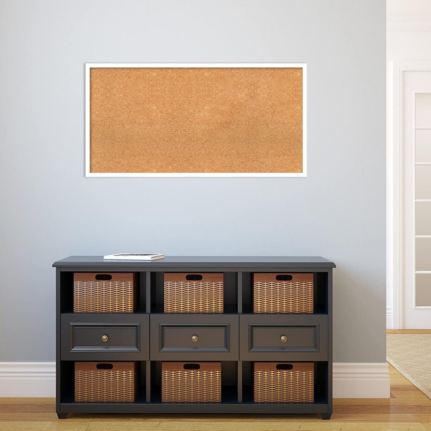 Amanti Art Natural Cork Board for Wall, 21x41 Vision Board with White Frame, Large Corkboard Office Decor for Home Organization, Modern Corkboard Pinboard to Display Items for Home Organization in