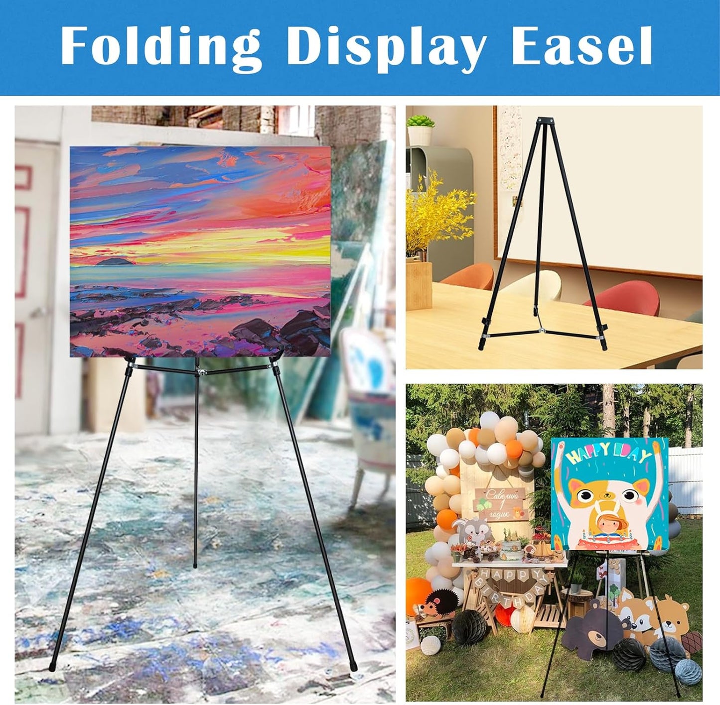 Falling in Art 70" Adjustable Aluminum Display Easel Stand, Versatile Tripod Easel for Artistic Presentations Stand, Lightweight and Sturdy for Art Shows, Exhibitions, and Studios, 2 Pack