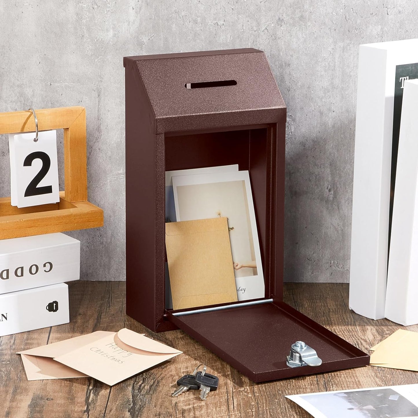 Metal Donation Cash Box Collection Safe Suggestion Box with Lock Wall Mounted Mailbox Delivery Ballot Container for Home Office Outdoor Door