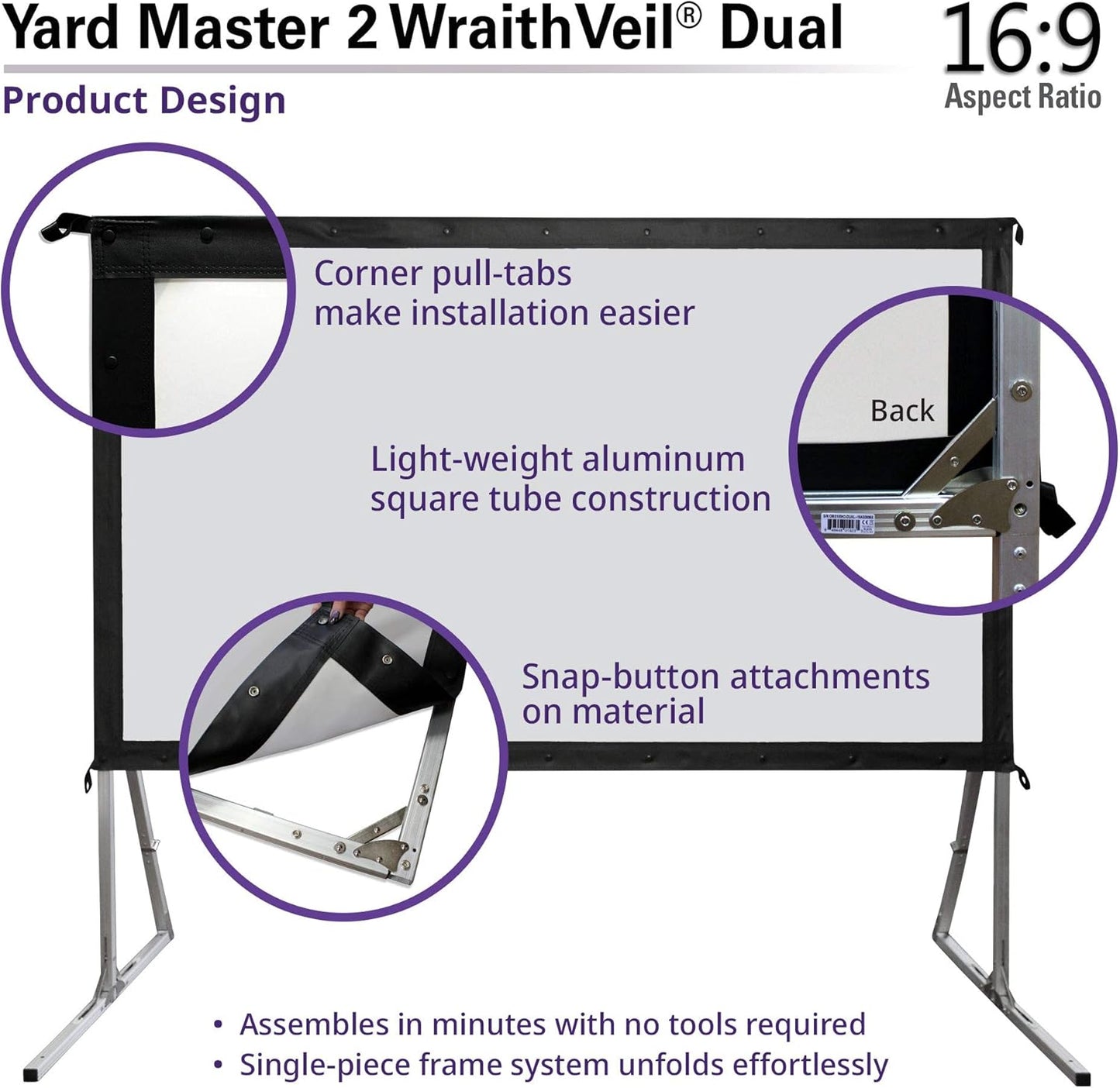 Elite Screens Yard Master 2 DUAL Projector Screen, 120-INCH 16:9, Front and Rear 4K/8K Ultra HD, Active 3D, HDR Ready Indoor and Outdoor Projection, OMS120H2-Dual |US Based Company 2-YEAR WARRANTY