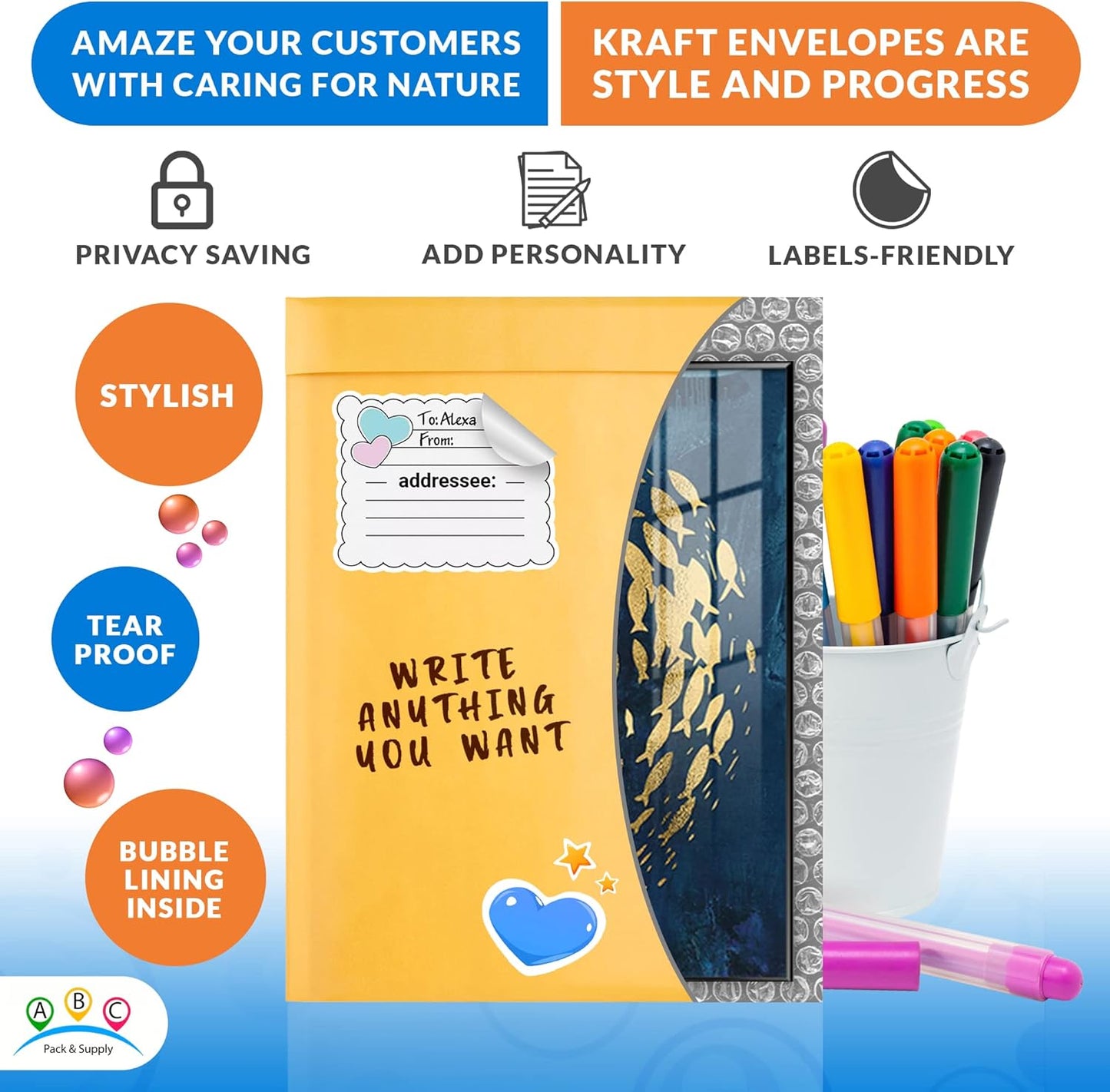 ABC PACK & SUPPLY Yellow Kraft Bubble Mailer Envelopes, 8.5 x 11 Inches. 400 Pack Mail Padded Envelopes Self Seal. Kraft Bubble Mailers. Tear-Resistant Mailing Envelope Padded. Sturdy Paper Mailer