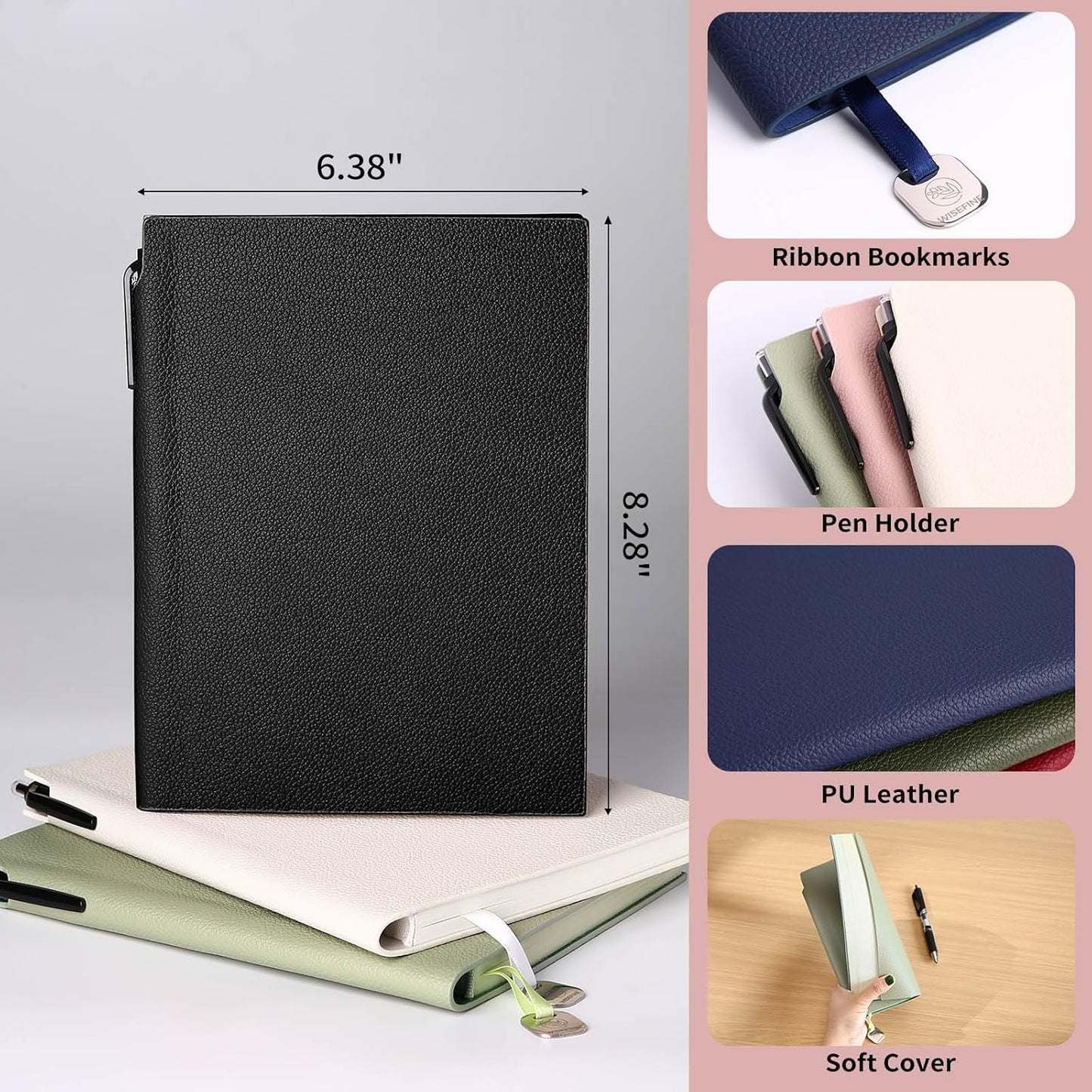 Lined Journal Notebook for Women A5 Softcover PU Leather Journals for Writing, 160 Pages Daily Journaling, College Ruled Notebooks for Work Schoo, Business 6.38'' X 8.28'' Black