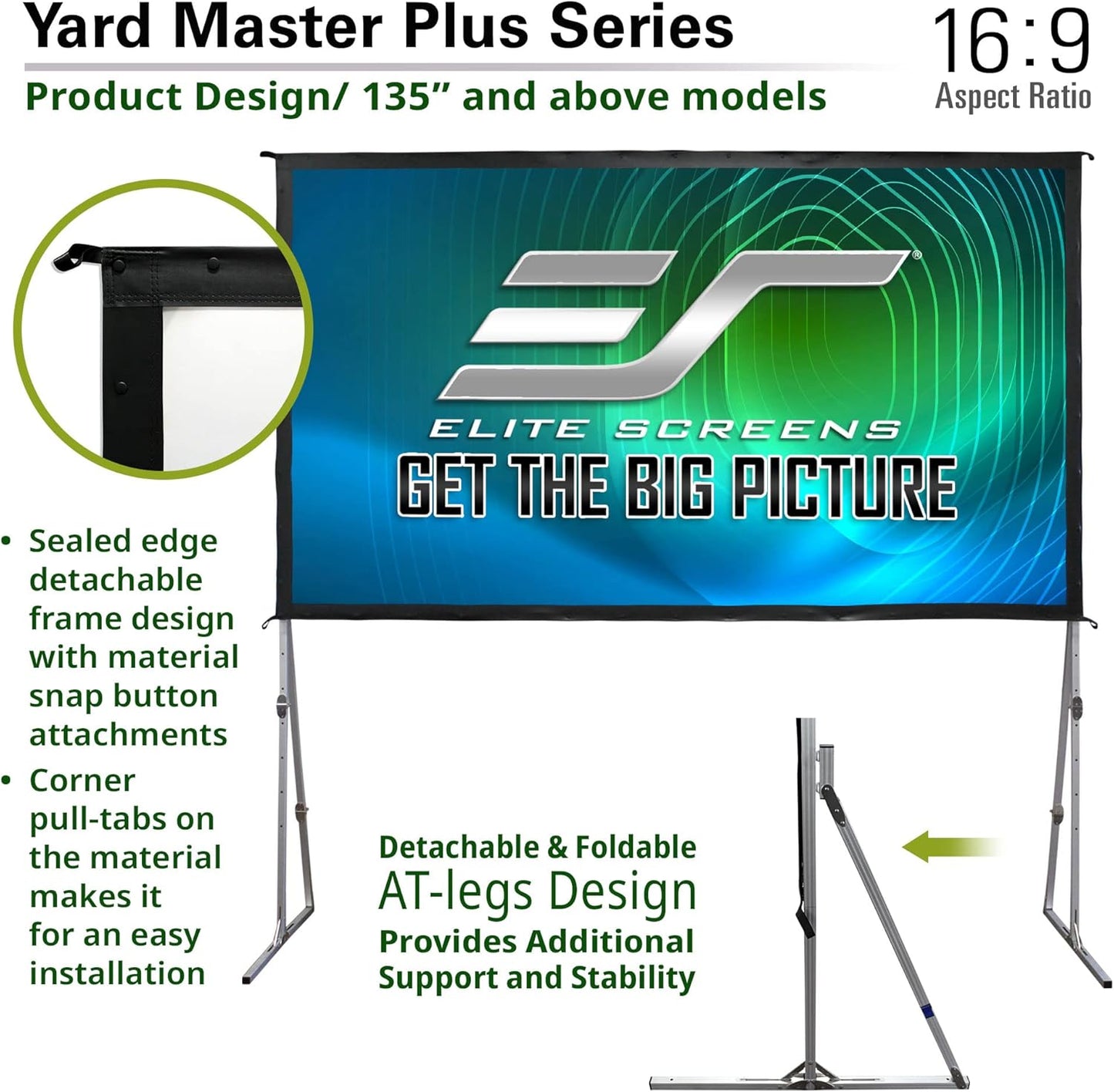 Elite Screens Yard Master Plus, 180-INCH 16:9 Height Setting Adjustable Portable Projector Screen, 4K HD Outdoor Indoor Movie Theater Front Projection, US Based Company 2-YEAR WARRANTY, OMS180H2PLUS