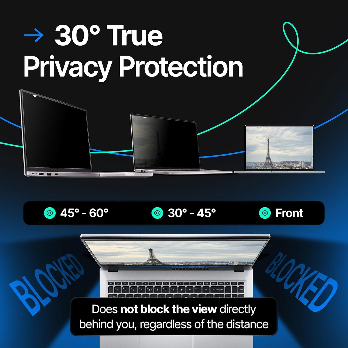 VINTEZ 15.6 Inch 16:9 Privacy Screen for Computer Monitor and Laptop - Anti Glare Protector Film Blue Light Filter Eye Protection - Computer Screen Privacy Shield, [1 Pack]