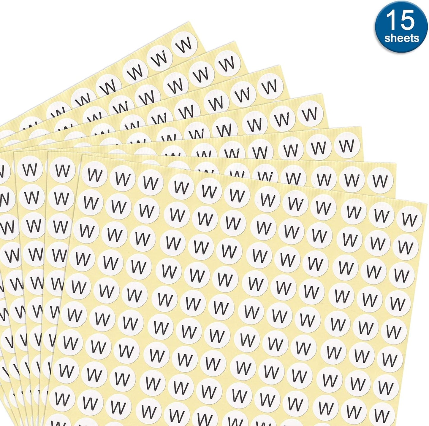 dealzEpic - Alphabet Stickers of The Letter W - Small Round Paper Self-Adhesive Peel and Stick Letter Labels - Set of 15 Sheets