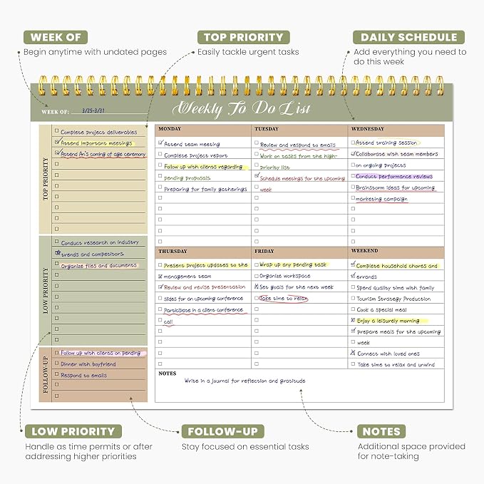 Weekly To Do List Notepad with 52 Undated Sheets（8.5"×11"）6 Pack - Image 3