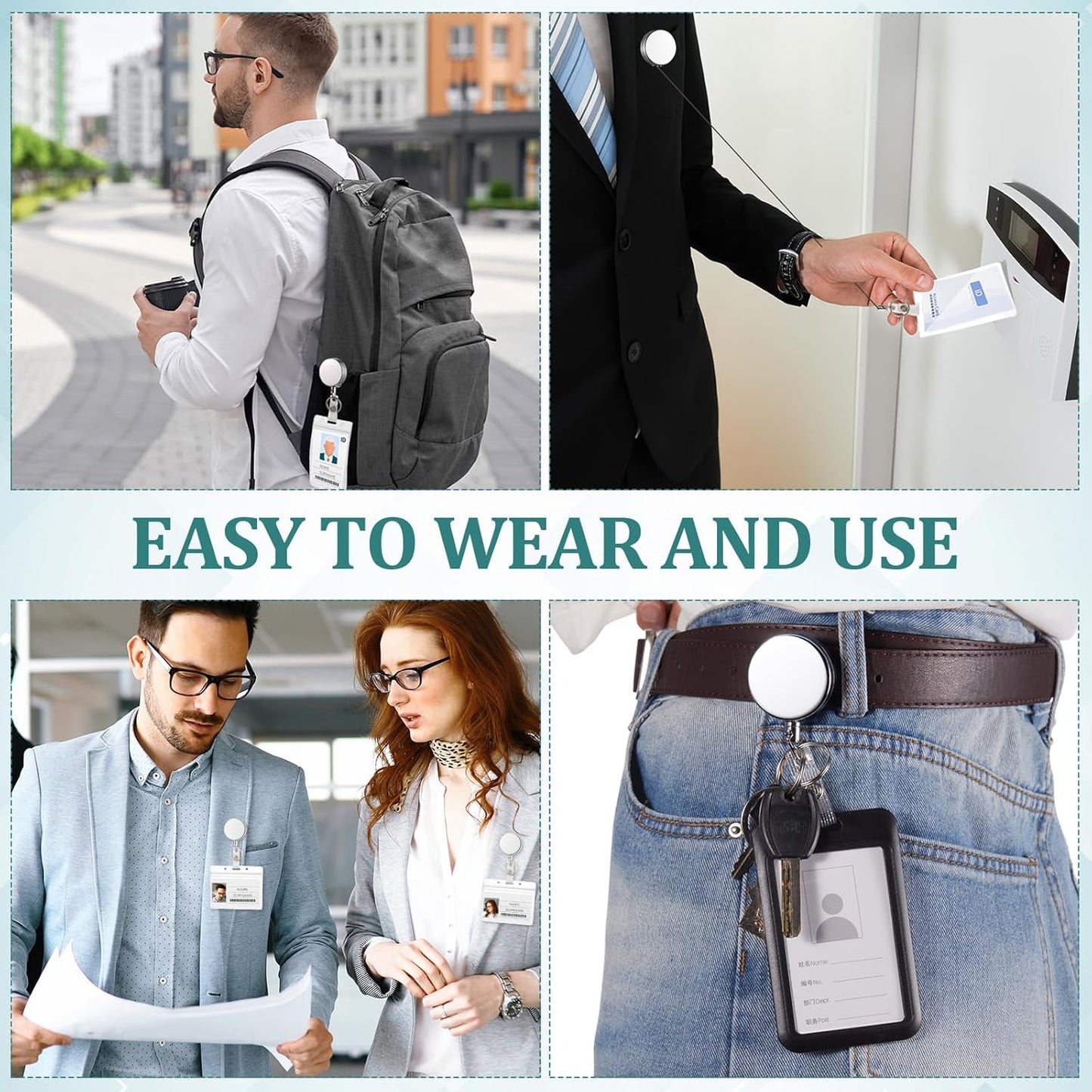 Leelosp 40 Pack Heavy Duty Retractable Badge Holder Reel Metal ID Badge Holder with Belt Clip Keyring Retractable Clip Bulk Card for Work Employee Doctor Nurse Gifts (Glossy Silver)