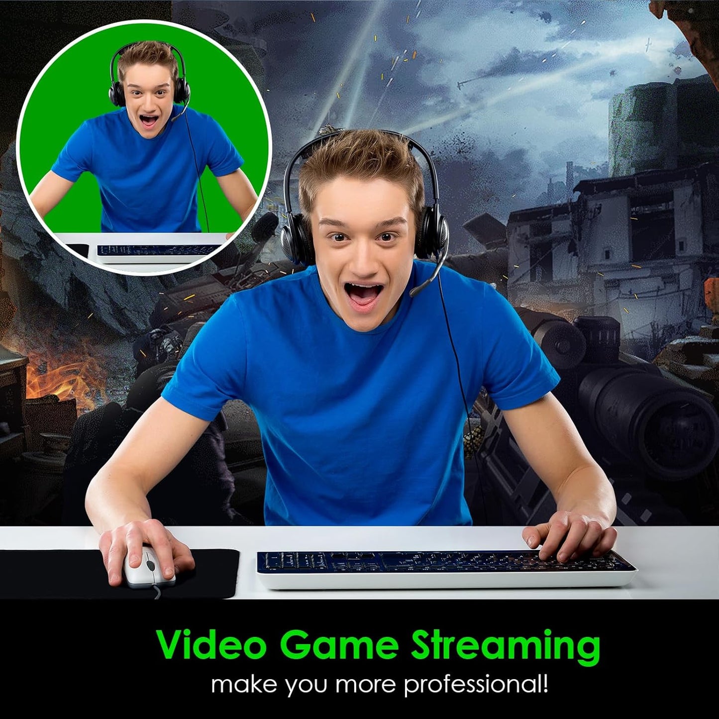 Green Screen Backdrop Kit, 6.5 x 10 Ft Portable Greenscreen Background with Stand, 5 Clamps & Carrying Bag for Photography, Streaming, Zoom, Gaming, YouTube