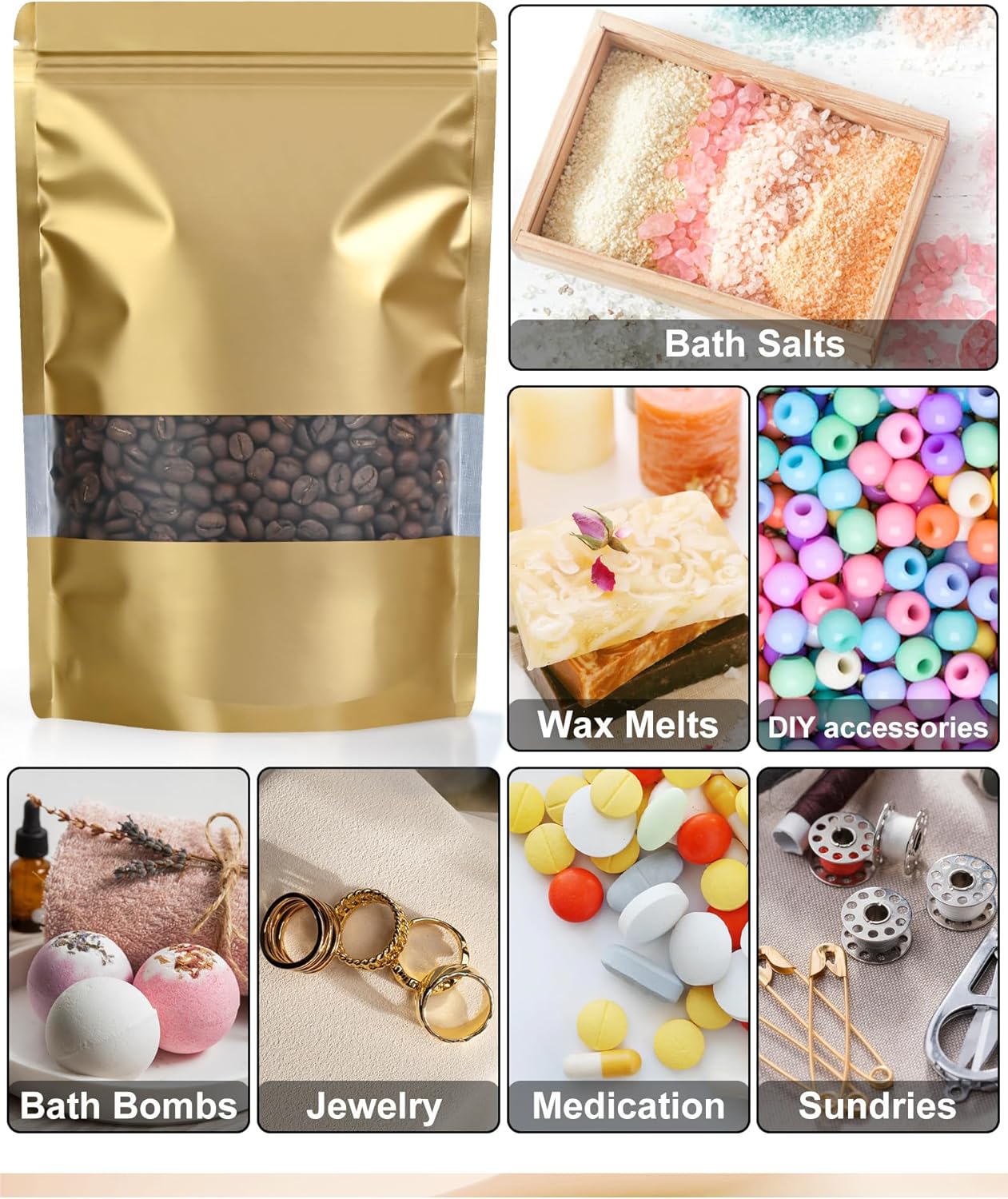 FireKylin 100 Pack Smell Proof Bags, Resealable Bags with Matte Window, Foil Pouch Stand Up Sealable Bags for Packaging(Gold,3.5" x 5.1")