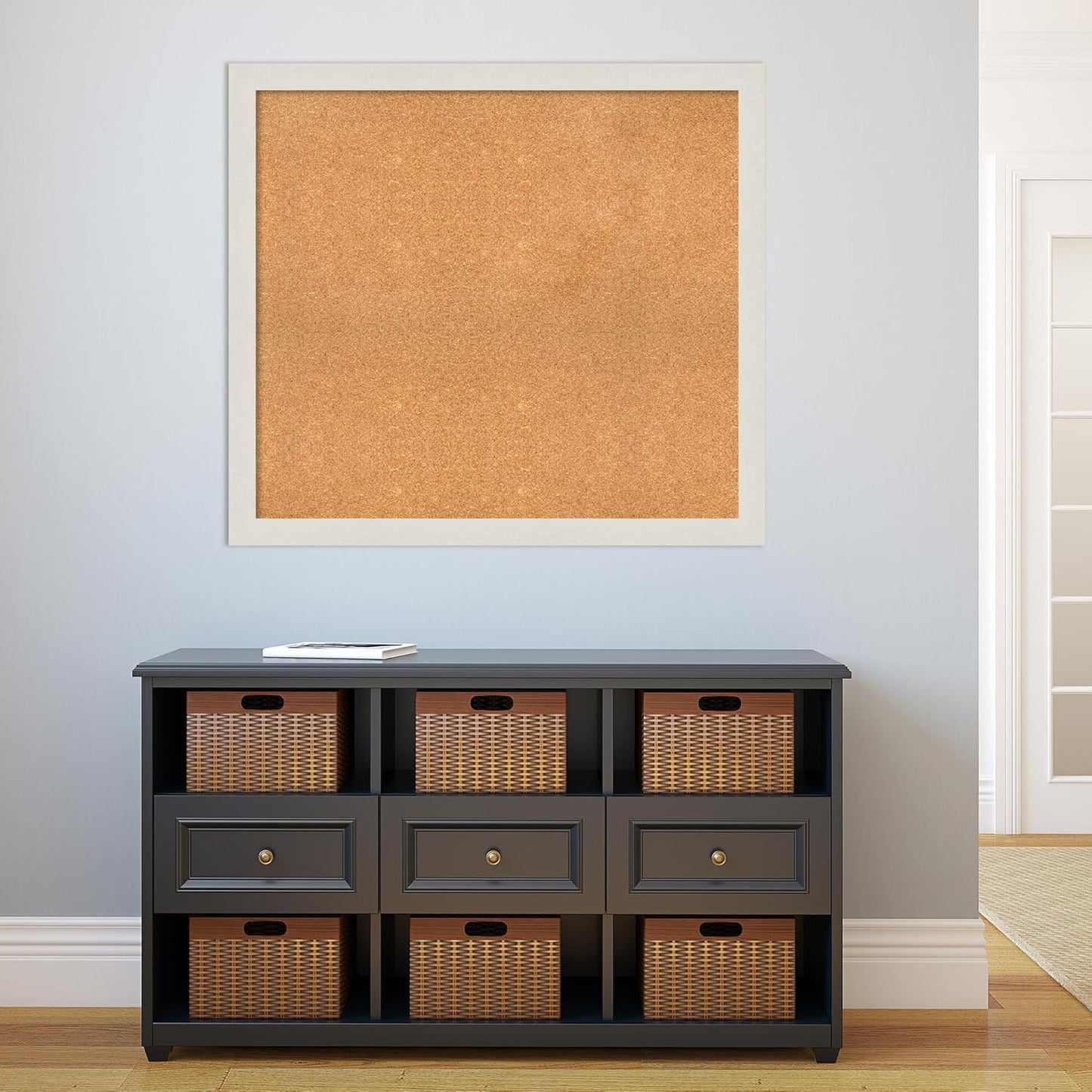 Amanti Art Natural Cork Board for Wall, 35x39 Vision Board with White Frame, X-Large Corkboard Office Decor for Home Organization, Country Rustic Corkboard Pinboard to Display Items for Home