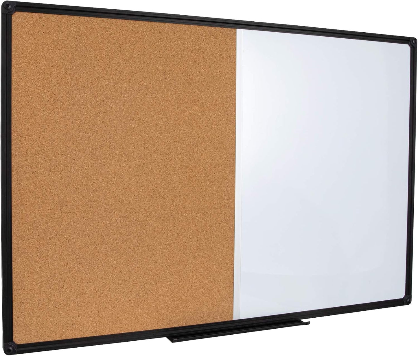 48 x 36 Inch Magnetic Whiteboard and Cork Combo Board, Wall Mounted Half Dry Erase Board & Cork Board Combination Board, Black Aluminum Frame