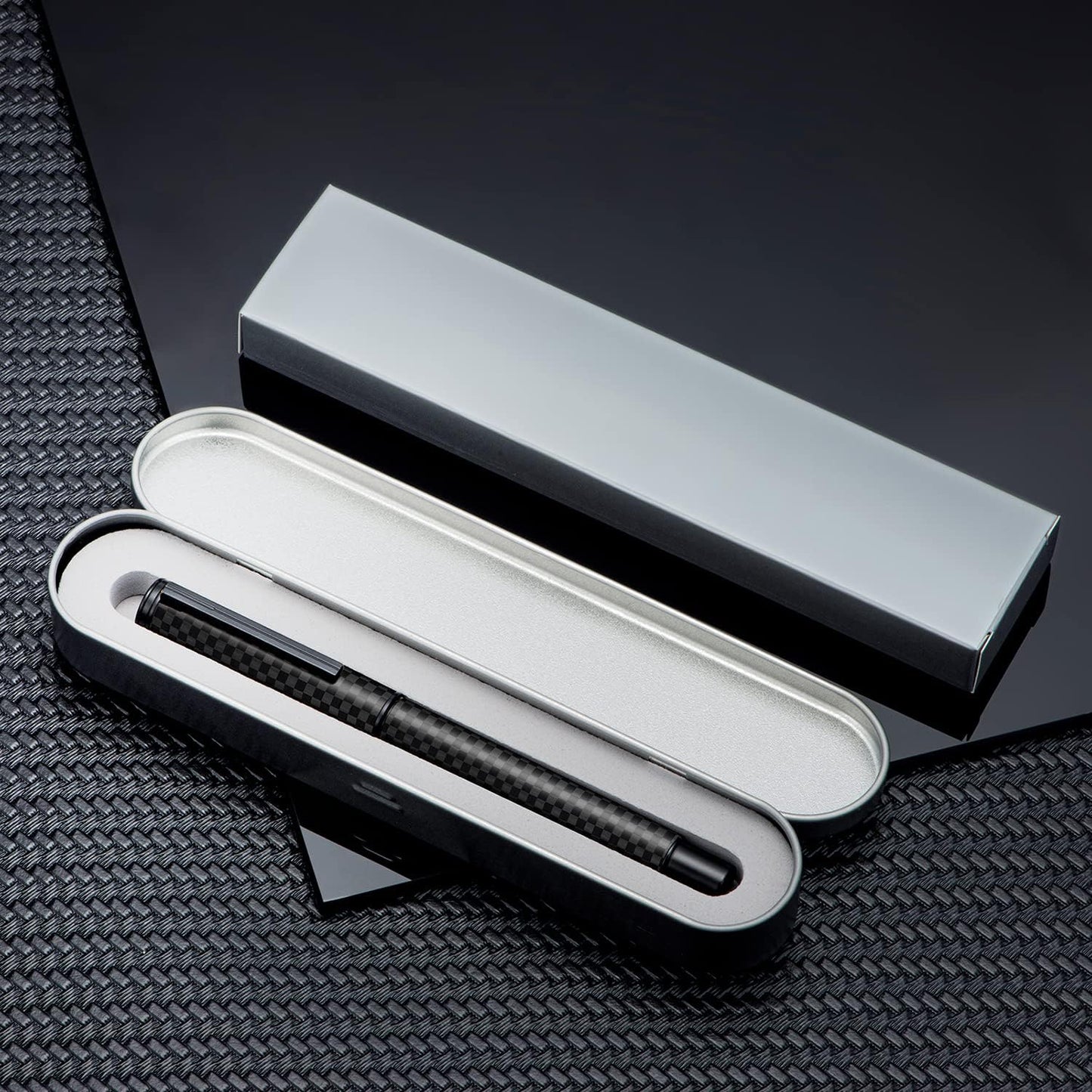 Hongdian Black Carbon Fiber Fountain Pen, Bent Nib Fude Pen for Calligraphy Writing (Fine to Broad) with Converter and Metal Pen Box Set