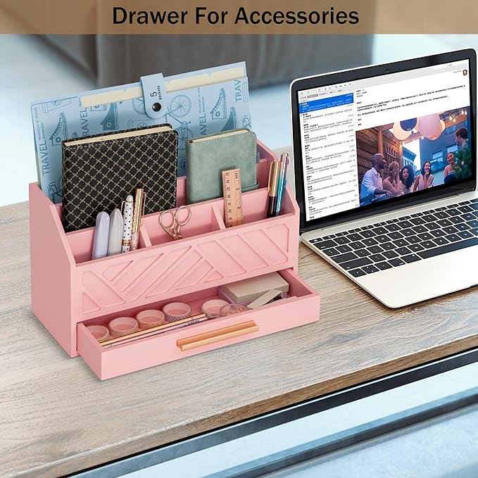 dreampossible Pink Wood Desk Organizer and Accessories - Image 2