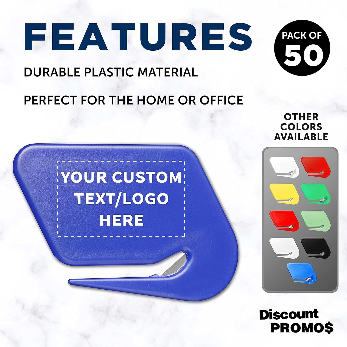 Custom Translucent Plastic Letter Openers Set of 50, Personalized Bulk Pack - Perfect for Home or Office - Blue