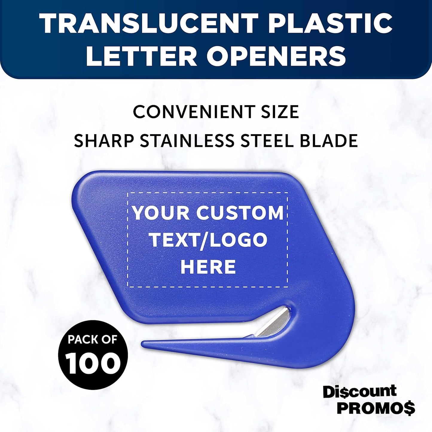 Custom Translucent Plastic Letter Openers Set of 100, Personalized Bulk Pack - Perfect for Home or Office - Blue
