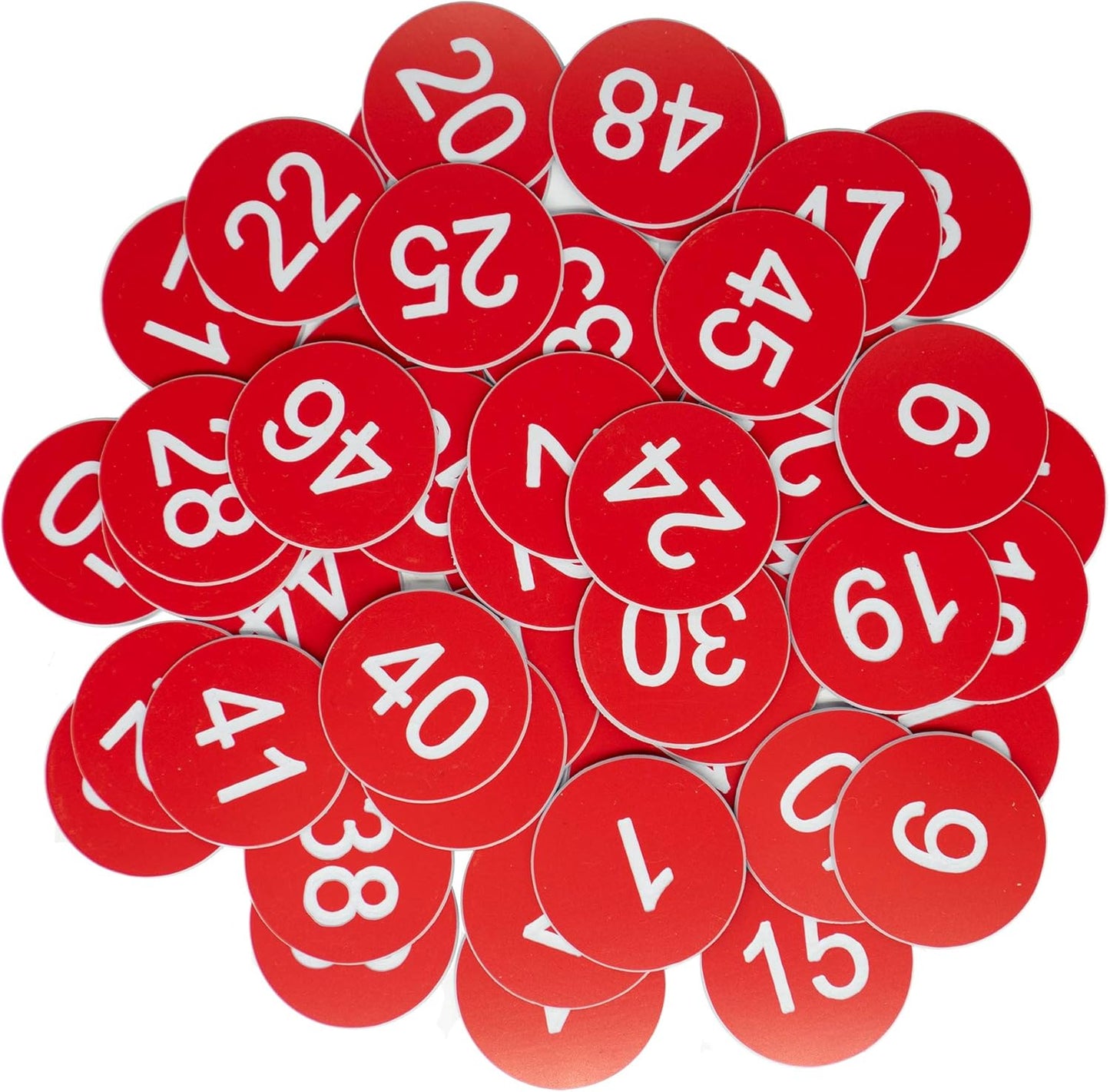 StayMax Plastic Number Tags Engraved Numbered Tags Without Hole (1-50, Red)
