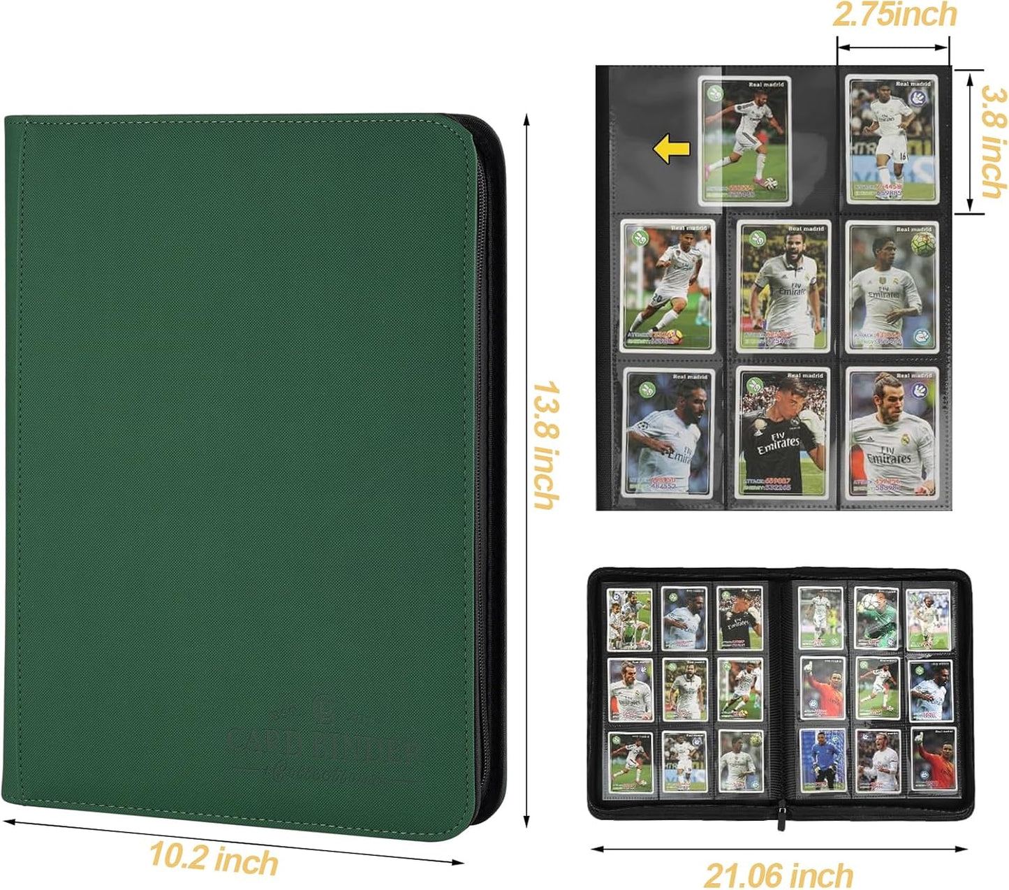 9 Pockets Card Binder,Premium Zip Trading Card Binder,540 Double Sided Pocket PU Collection Binder, Collector Album, Card Folder for MTG, TCG, Business Cards.(Blackish Green)