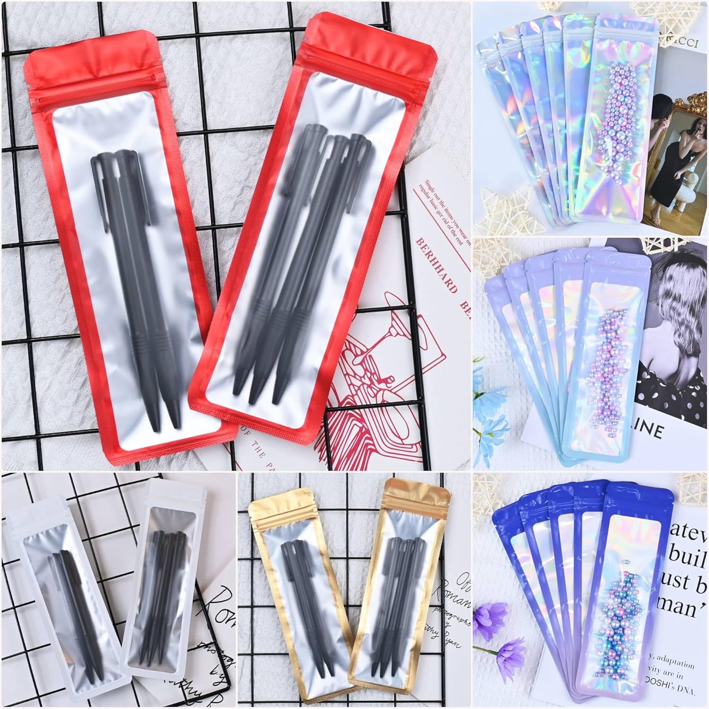 Resealable Mylar Pouch Pen Bags Great for Office Home Party Favor Food Storage Cookies Sample Jewelry Snack (100PCS, Black Color, 2.7 x 9 inch)
