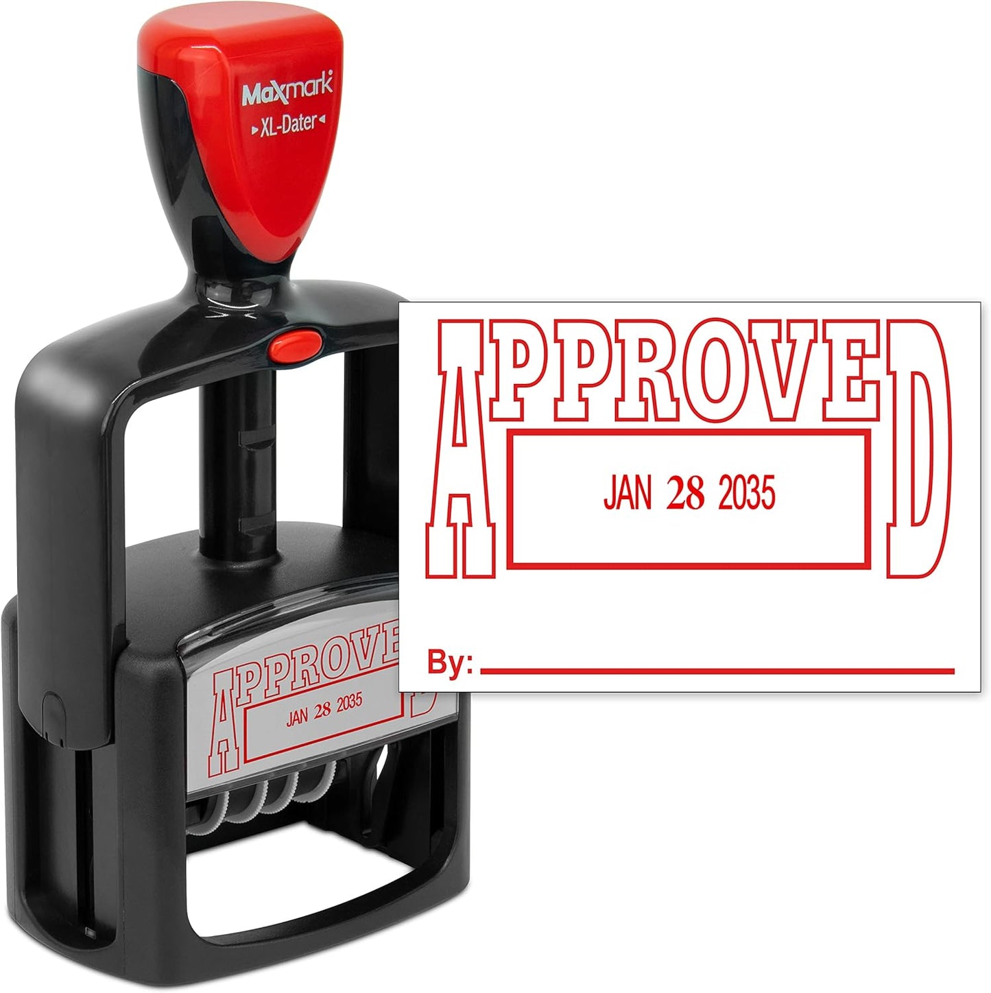 MaxMark Heavy Duty Style 5 Date Stamp with Approved self Inking Stamp - Red Ink