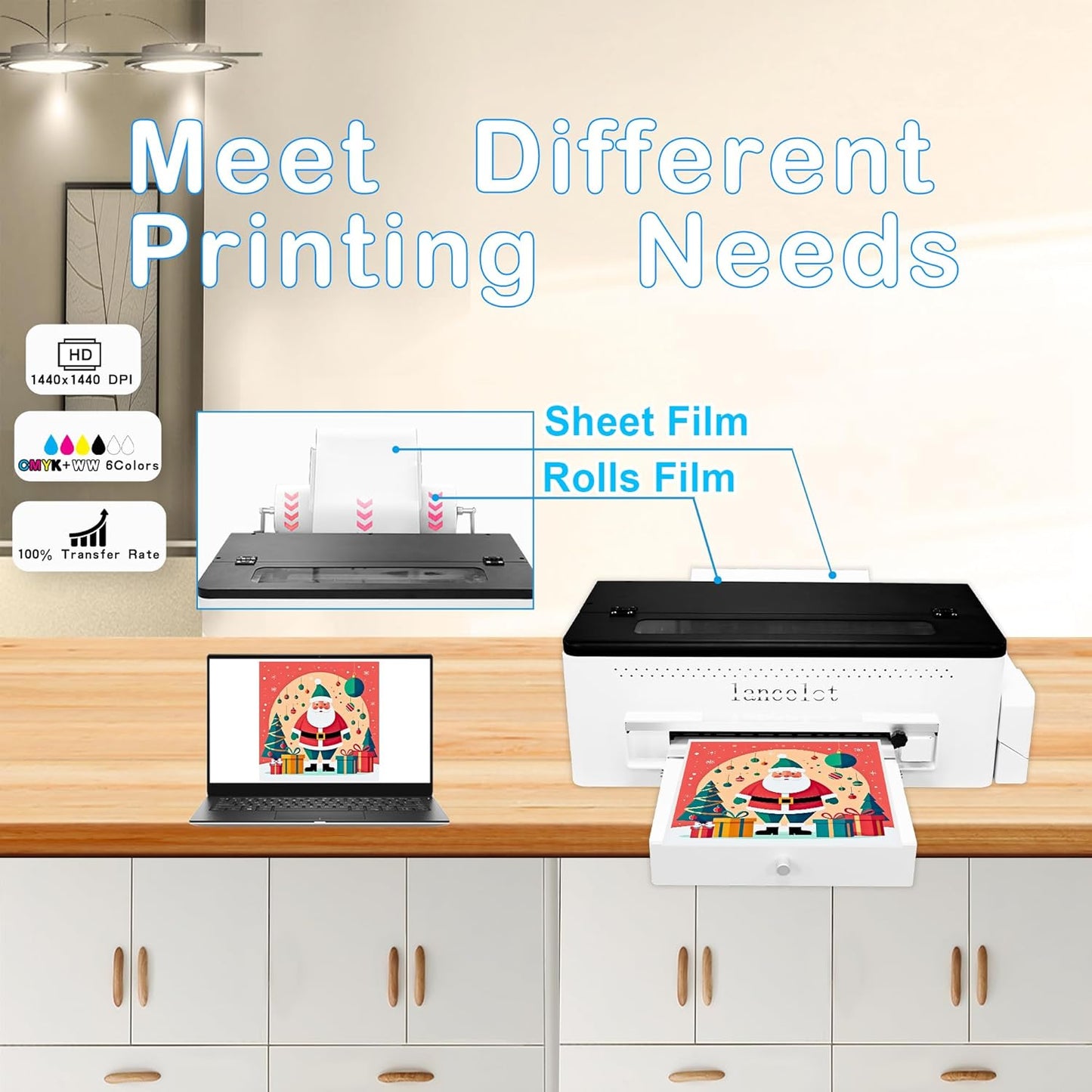 Lancelot A3 L1800 DTF Printer,T Shirt Maker Machine with Roll Feeder,DTF Laptop,White Ink Circulation,Fabric Transfer Printing Machine for Small Business(Printer+Software+Computer+Consumables)