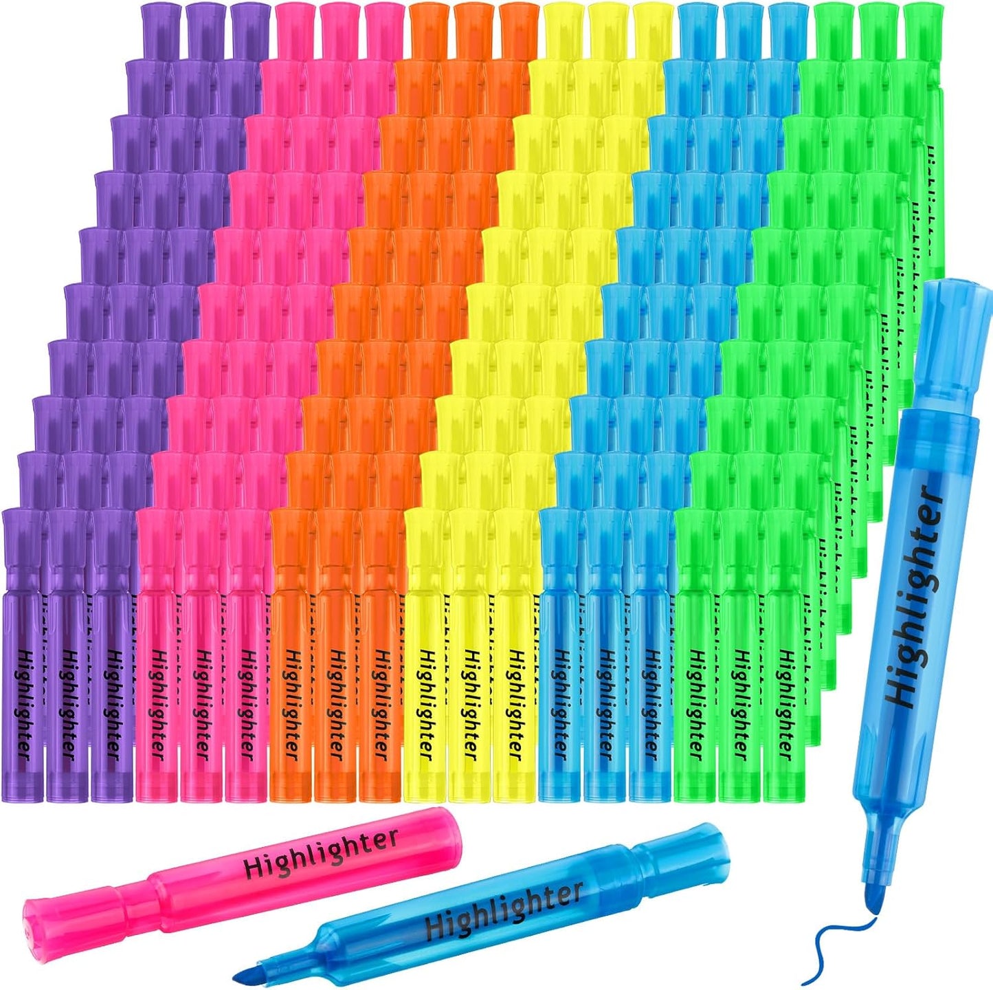 Teling 300 Pcs Highlighters Bulk Chisel Tip Tank Style Highlighters for School Classroom Assorted Color Fluorescent Pens for Office Shop
