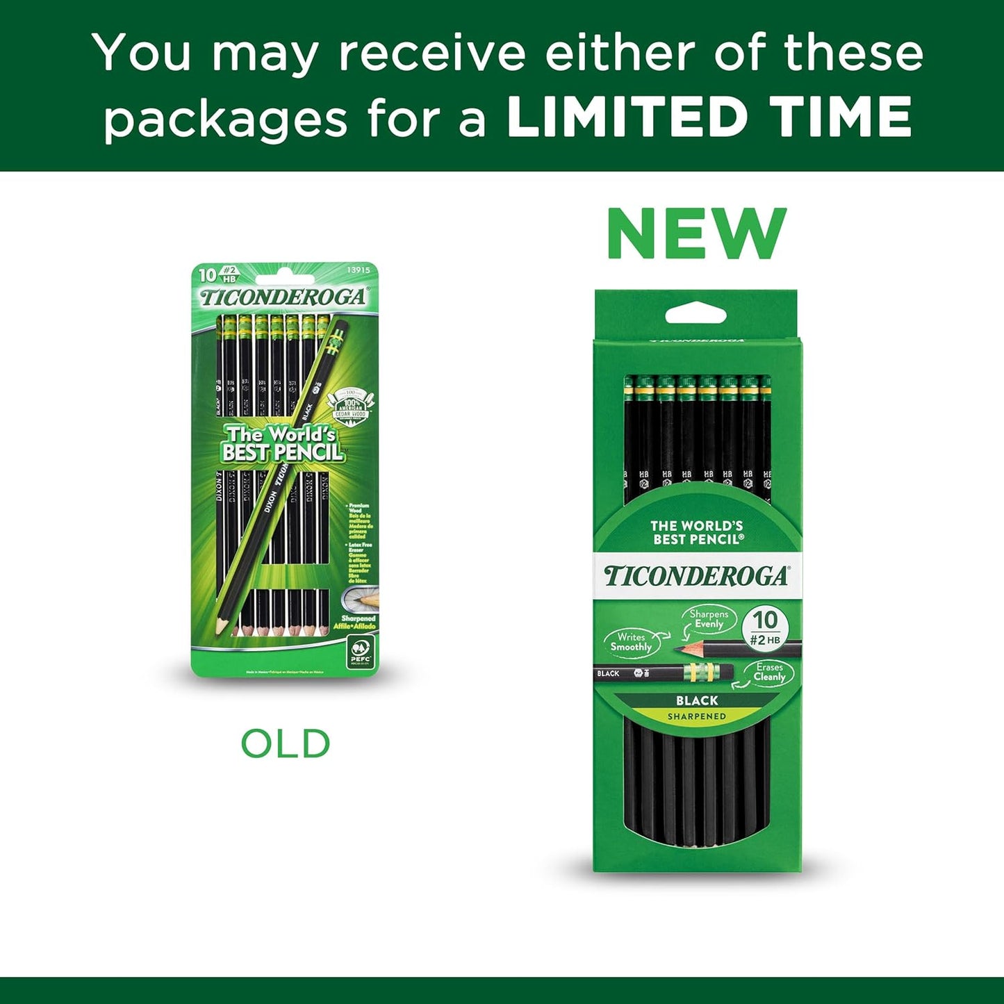 Dixon Ticonderoga Wood-Cased #2 Pencils, Pre-Sharpened, Pack of 60, Black (13915) (60)