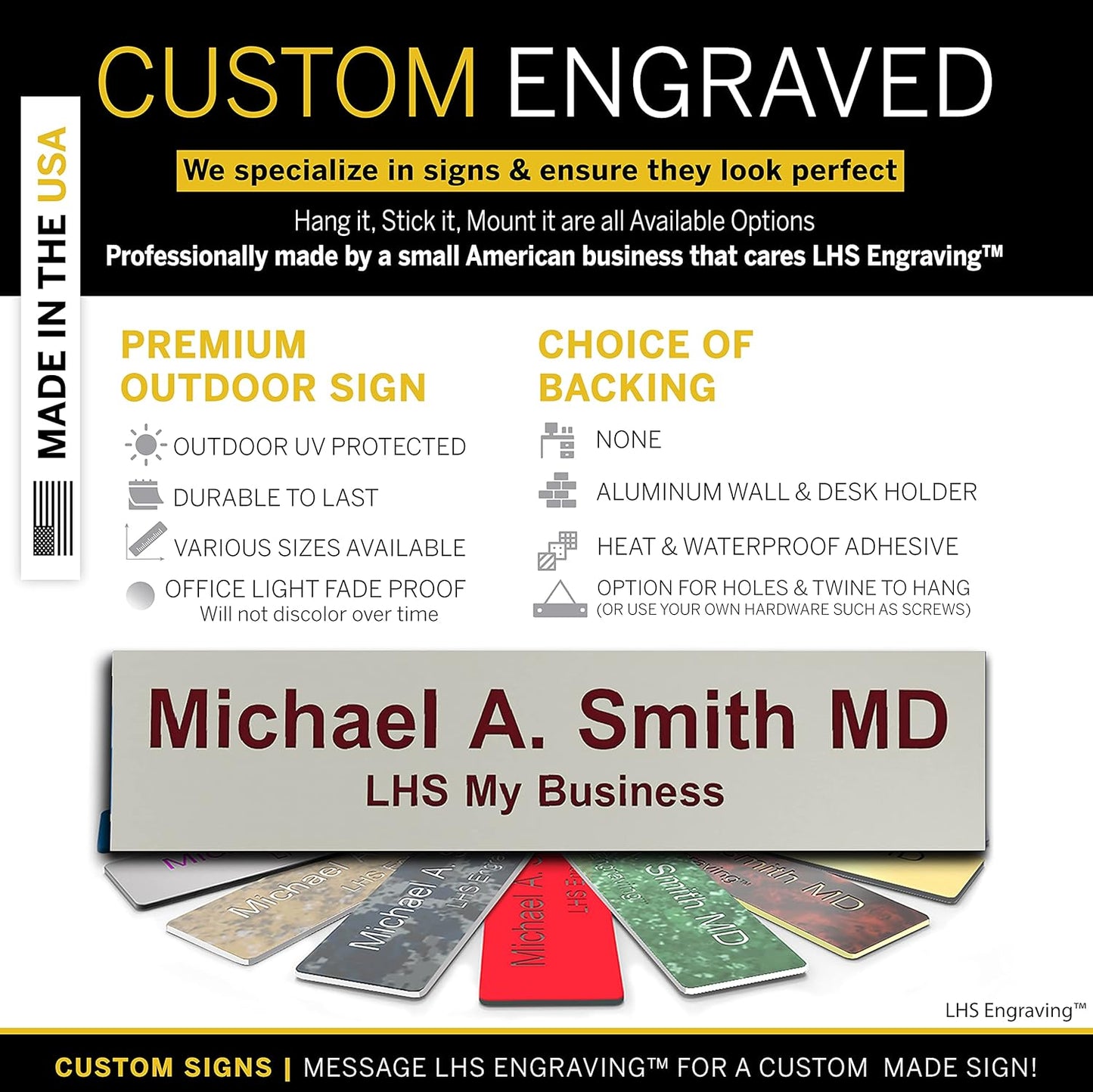 Engraved Name Plates for Door Sign Personalized Gray Plastic Plaque with Maroon Letters - Made in USA 2x4 B21