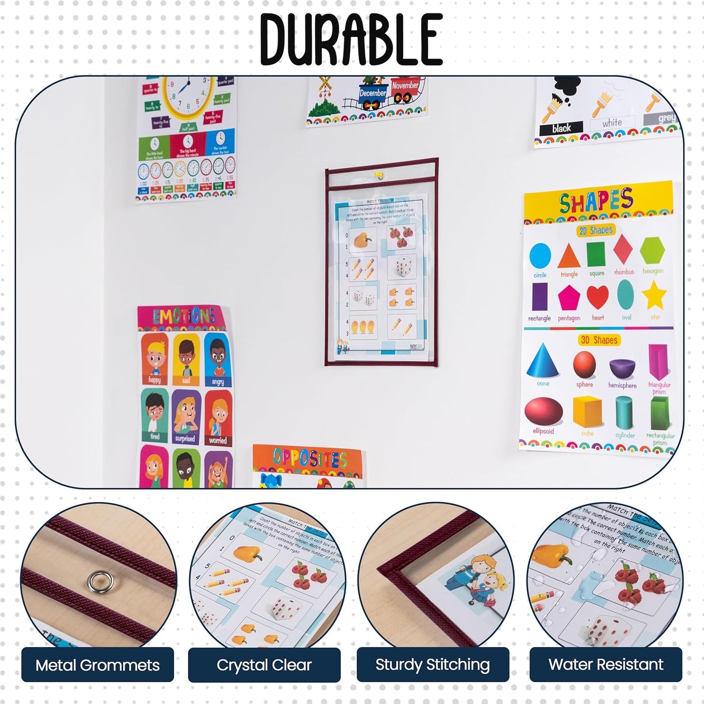Essex Wares - 6 Pack, Maroon, Durable Water-Resistant Dry Erase Pocket Document Protectors, 10" Wide x 13.5" Tall - Dry Erase Clear Plastic Sleeves - Reusable & Easy Erase Plastic Invoice Holders
