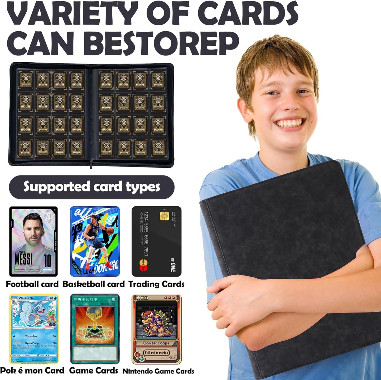 1000+ Pockets Trading Card Binder, 16 Pockets Trading Card Binder Ringless Side Loading Trading Card Album Folder for TCG,MTG,Sports Cards (Black)