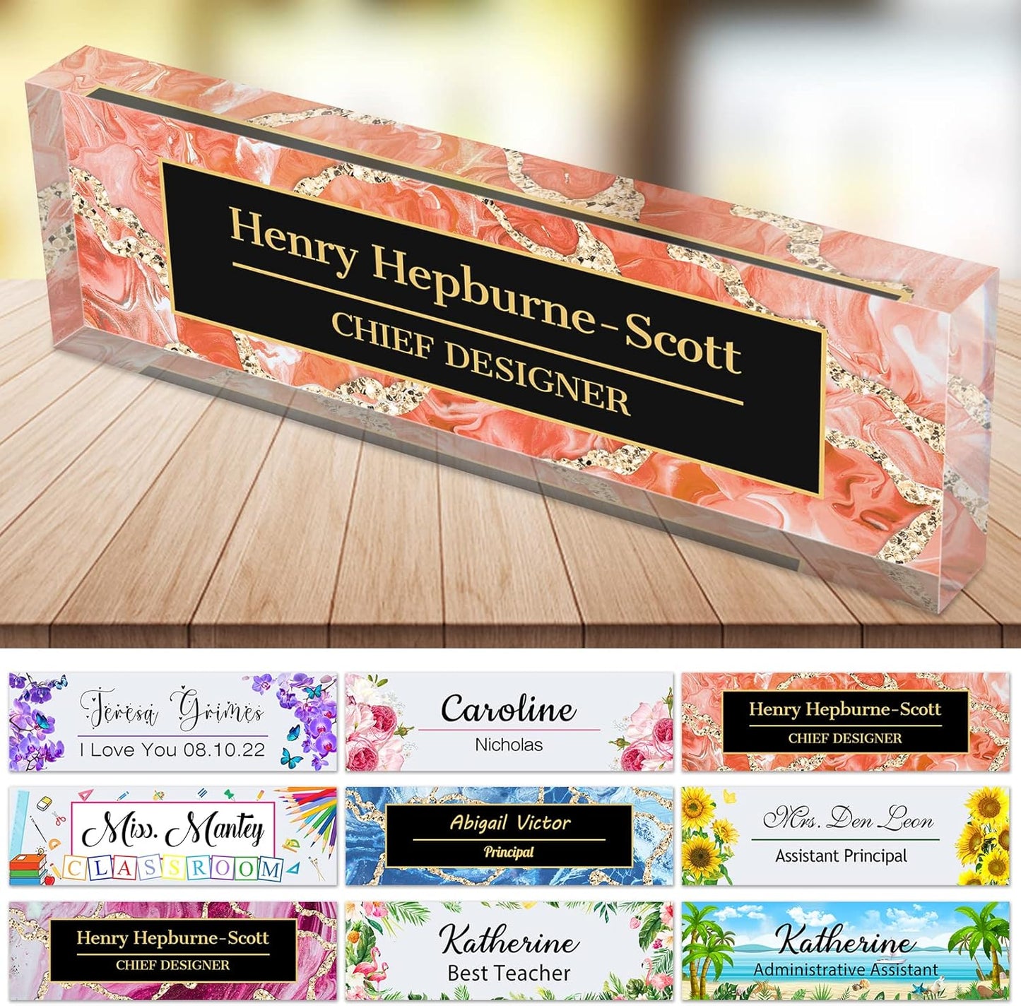Desk Name Plate Personalized Custom Name Plaque Sign for Desks Office Customized Desk Plate Acrylic Block Decor Gift 8x2.5 inch