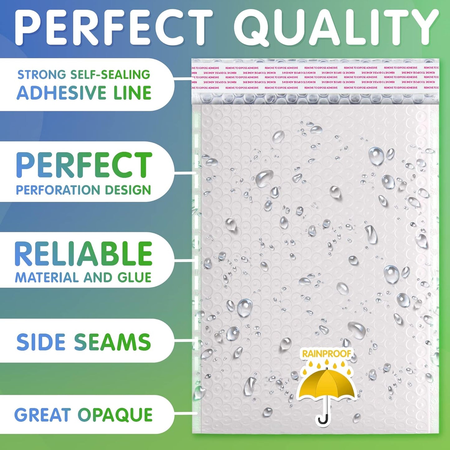 White Poly Bubble Mailers Self Seal, 12.5 x 18 Inch. Pack of 300 Bubble Packaging Envelopes for Shipping. Durable Padded Envelopes Waterproof. Self Seal Padded Mailers. Shipping Packages