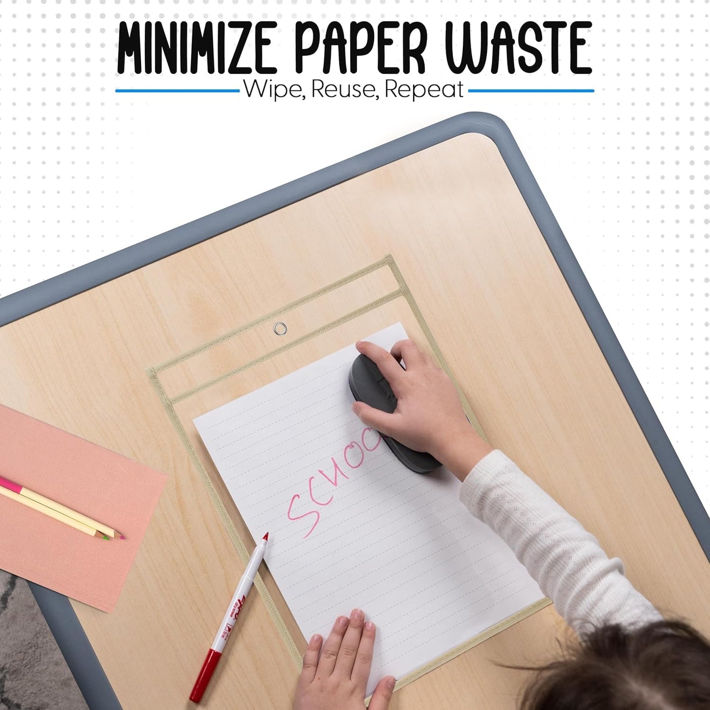 Essex Wares - 6 Pack, Cream, Durable Water-Resistant Dry Erase Pocket Document Protectors, 10" Wide x 13.5" Tall - Dry Erase Clear Plastic Sleeves - Reusable & Easy Erase Plastic Invoice Holders