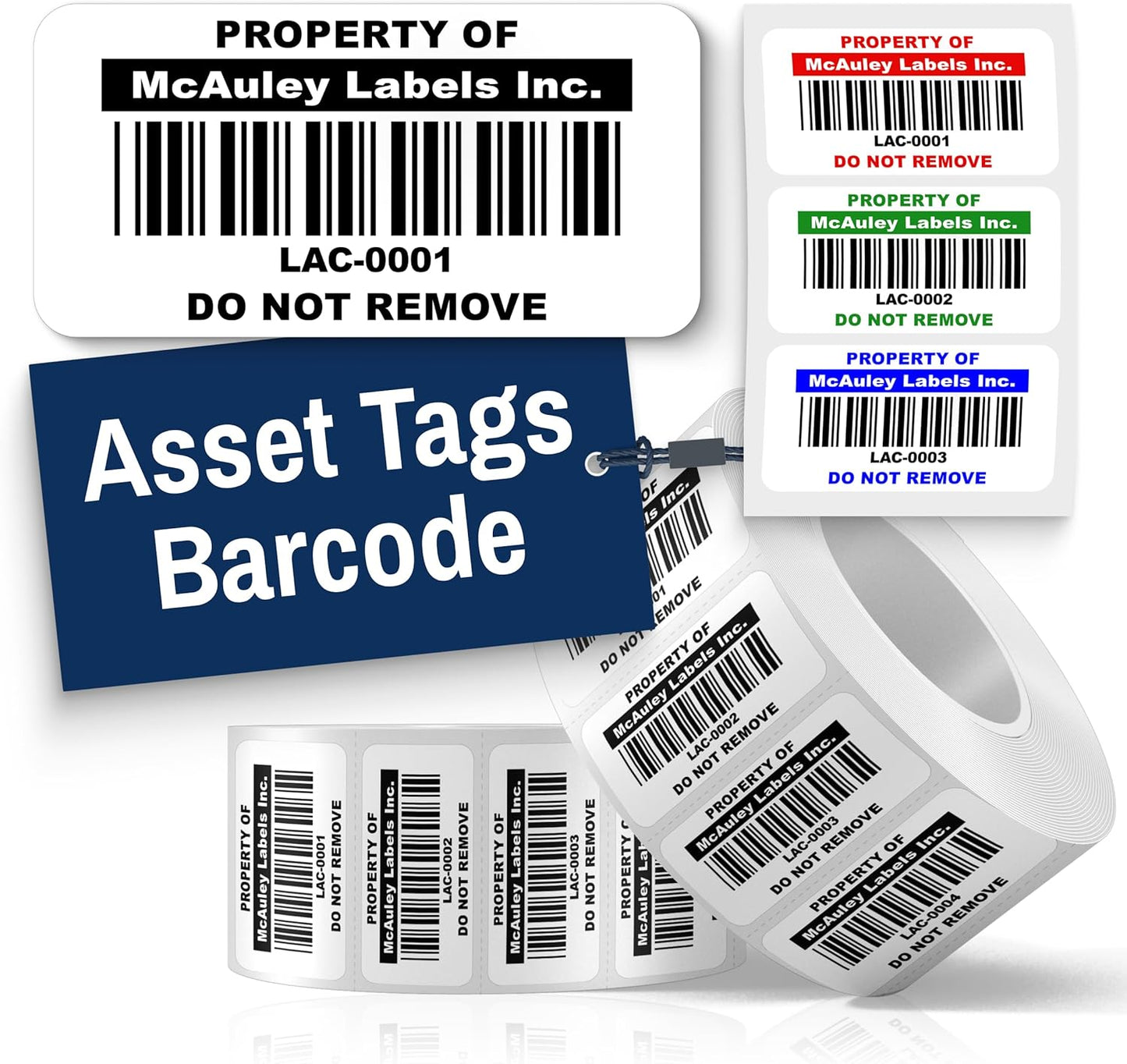 McAuley Labels Custom Asset Tags for Equipment - Numbered, Permanent Acrylic Adhesive, Semi-Gloss White Polyester - Barcode Label - 1.5x0.75 Inches