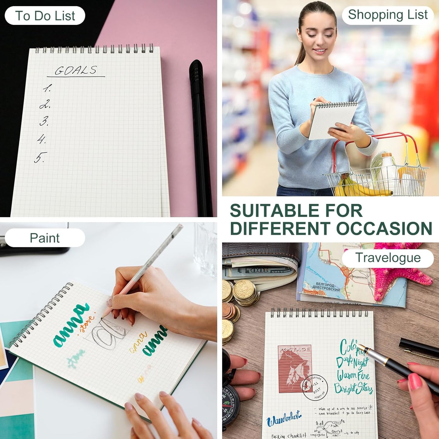 6 Pack Graph Paper Spiral Notepad A5 Top Wirebound Notepad Grid Notebook Steno Pads Memo Notebook Grid Paper 140 Pages for Writing Sketching Drawing Office Supplies (Dark Green)