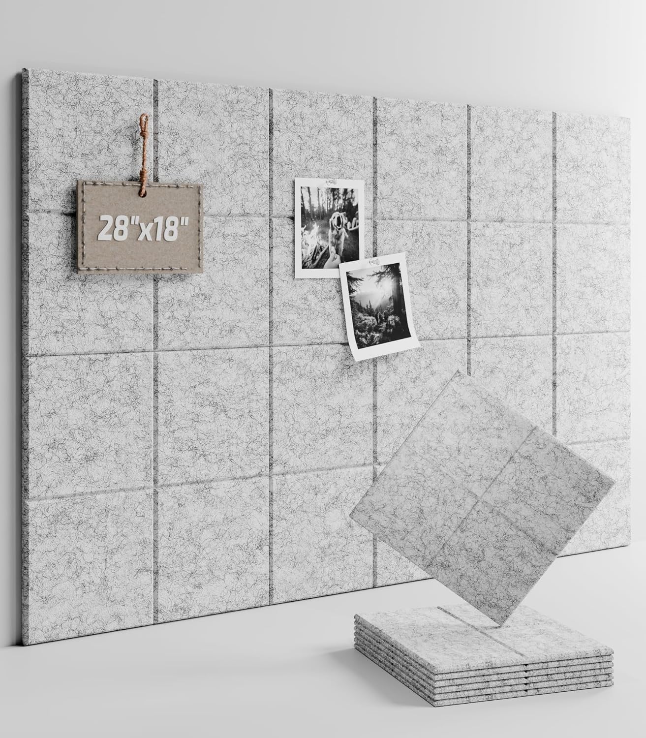 Felt Bulletin Board Tiles -28"x18" Cork Board Alternative for Office Decor, Push Pin Board Wall Organizer 6-Pack-Marble Gray