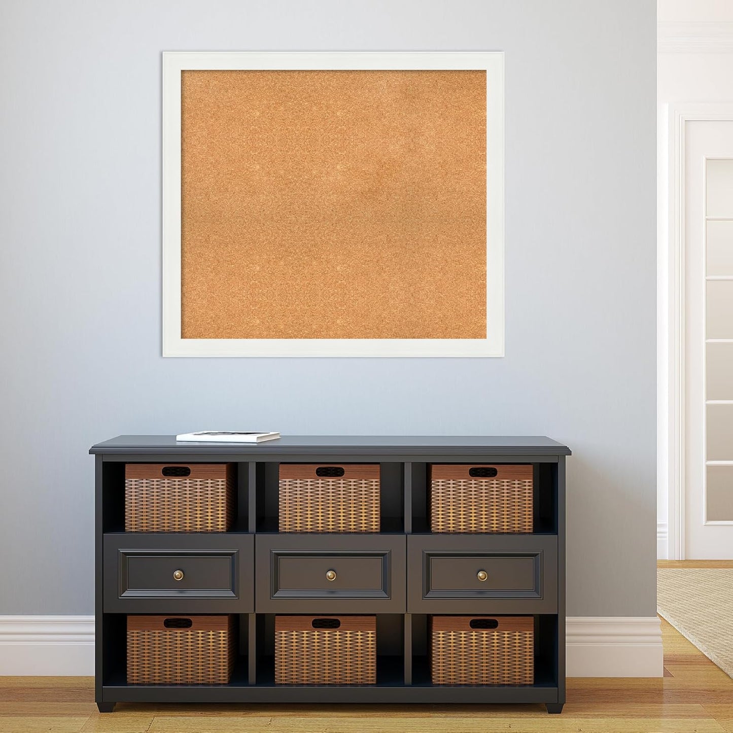 Amanti Art Natural Cork Board for Wall, 33x37 Vision Board with White Frame, Large Corkboard Office Decor for Home Organization, Casual Corkboard Pinboard to Display Items for Home Organization in