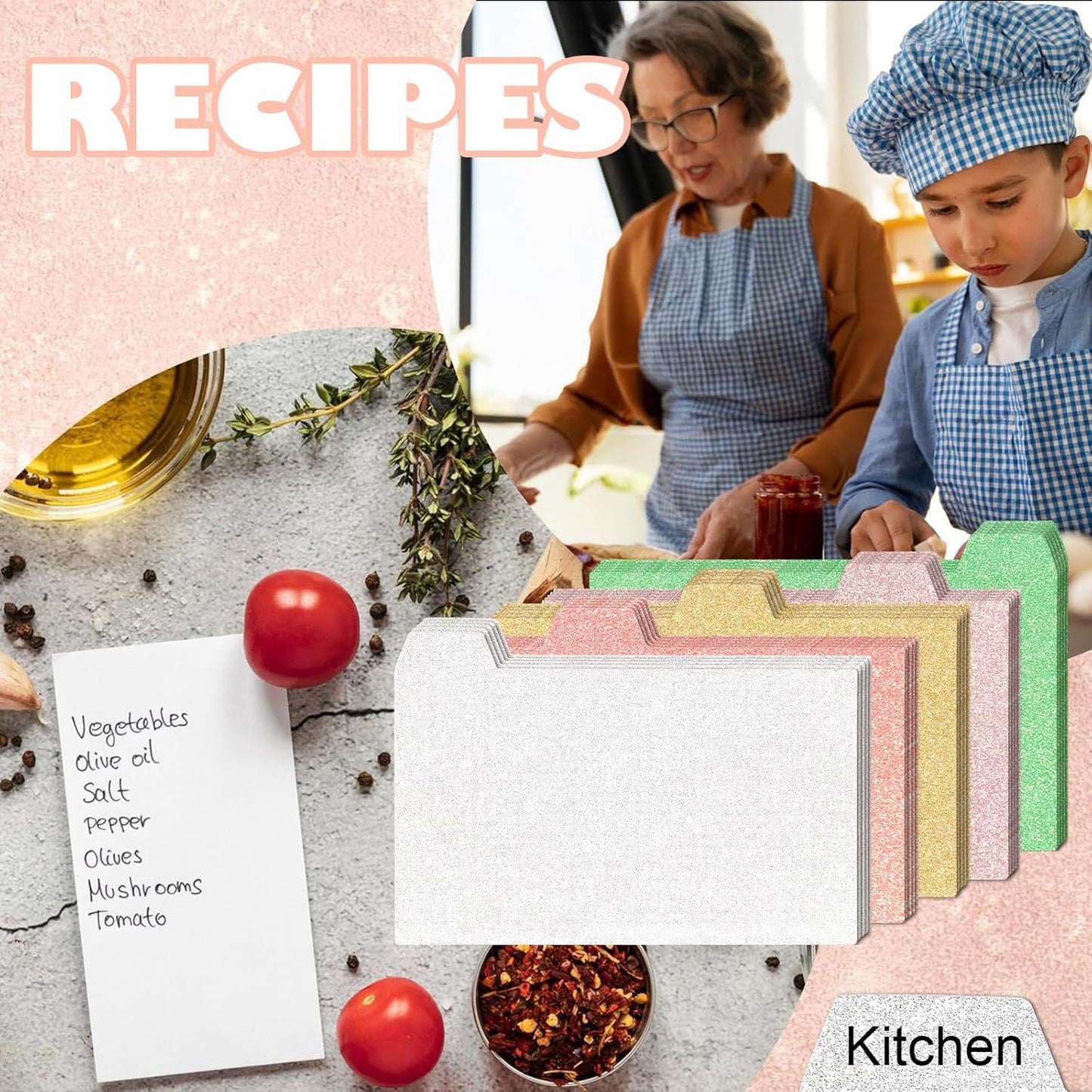Index Card Dividers 3×5 Index Cards Guide Dividers with Alphabet Stickers Tab Dividers Recipe Guides Colorful Blank Flash Cards Study Cards for Recipe cards School Learning Office (100)