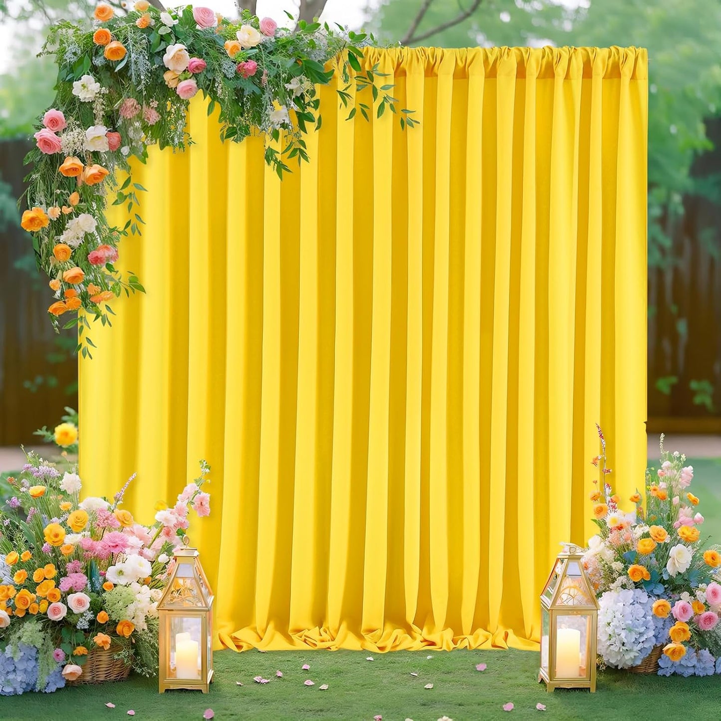 Yellow Backdrop Curtains 2 Panels 5ft x 10ft Polyester Wrinkle Free Fabric Lemon Yellow Drapes for Backdrop Birthday Party Wedding Baby Shower Decorations