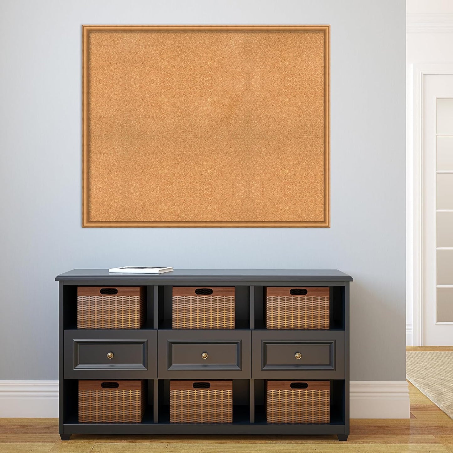 Amanti Art Natural Cork Board for Wall, 36x44 Vision Board with Bronze Frame, Oversize Corkboard Office Decor for Home Organization, Casual Corkboard Pinboard to Display Items for Home Organization