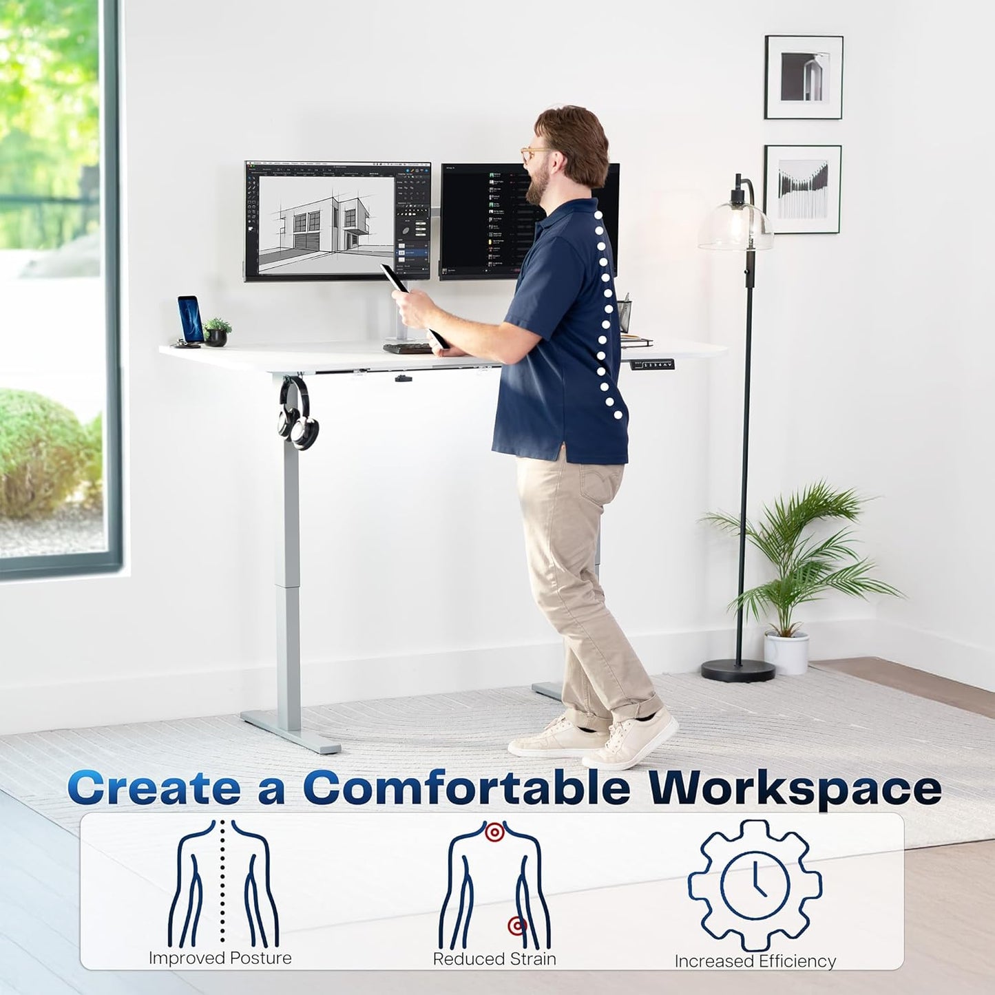 VIVO Electric 63 x 32 in Standing Desk, Memory Height Adjustment, 1B Series, White Top Gray Frame, DESK-KIT-1G1W