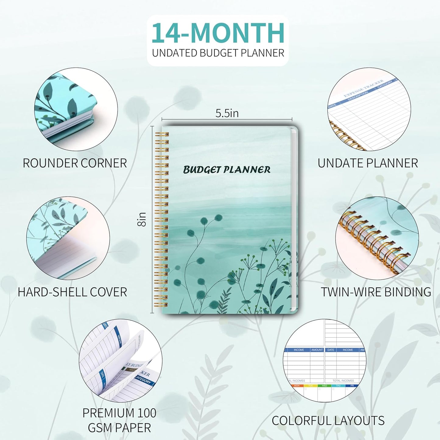 Monthly Budget Planner - 14 Months Hardcover Undated Financial Planner Organizer Budget Book with Expense and Debt Tracker Notebook to Manage Your Money Effectively, Bill Organizer