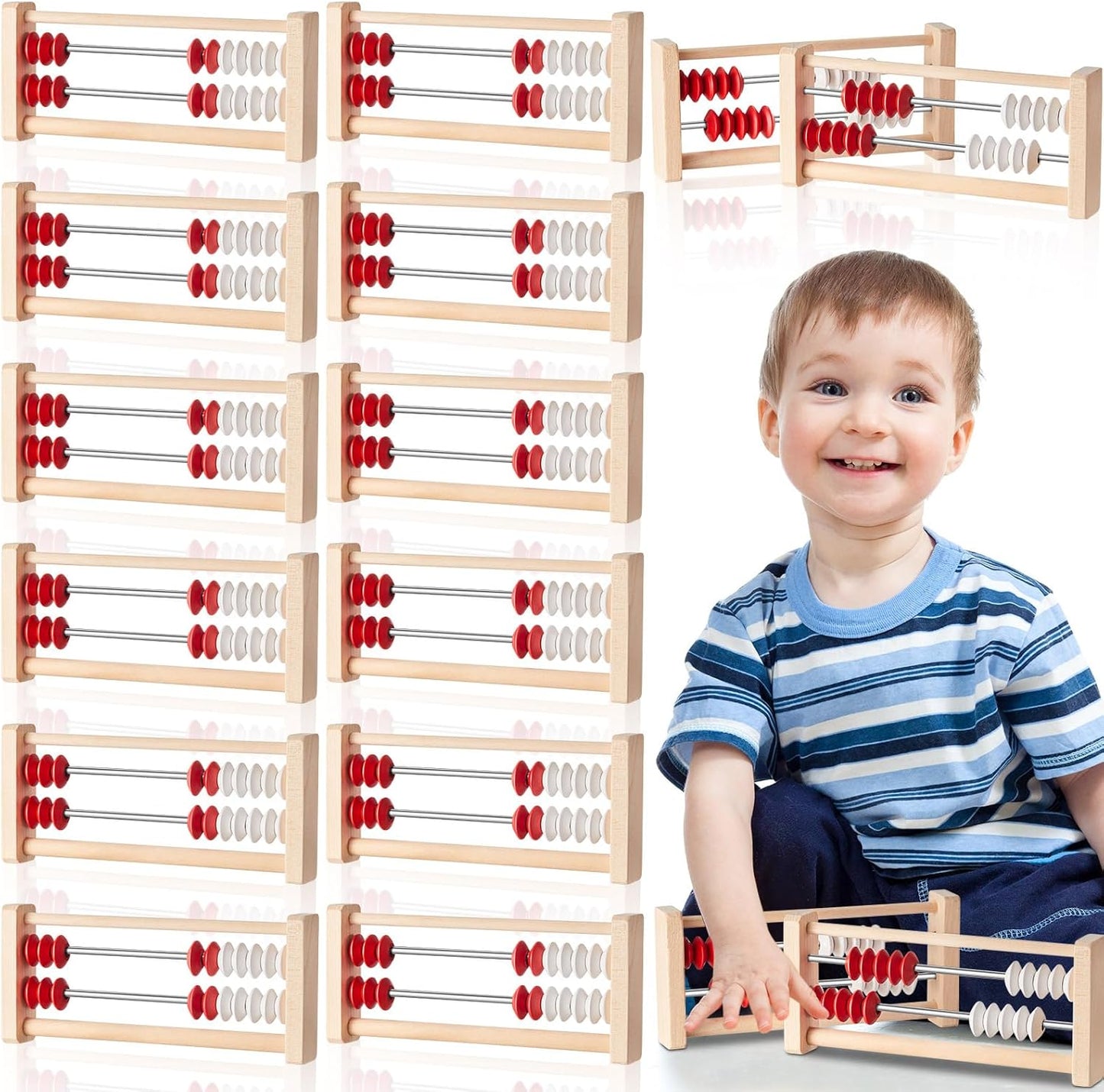 8 Pcs Mini 20-Bead Wooden Rekenrek Abacus, Abacus for Kids Math, Math Counters Manipulatives Counting Rack for Kids Educational Toys Elementary Toddlers Preschool Learning