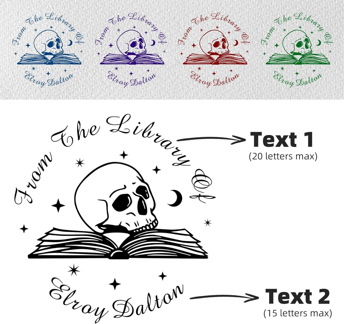 Skull Themed Library Book Embosser， Custom Book Business Card Paper Document Notebook, Self Inking Stamp，Book Lover Gifts，Christmas Gifts (Style09)